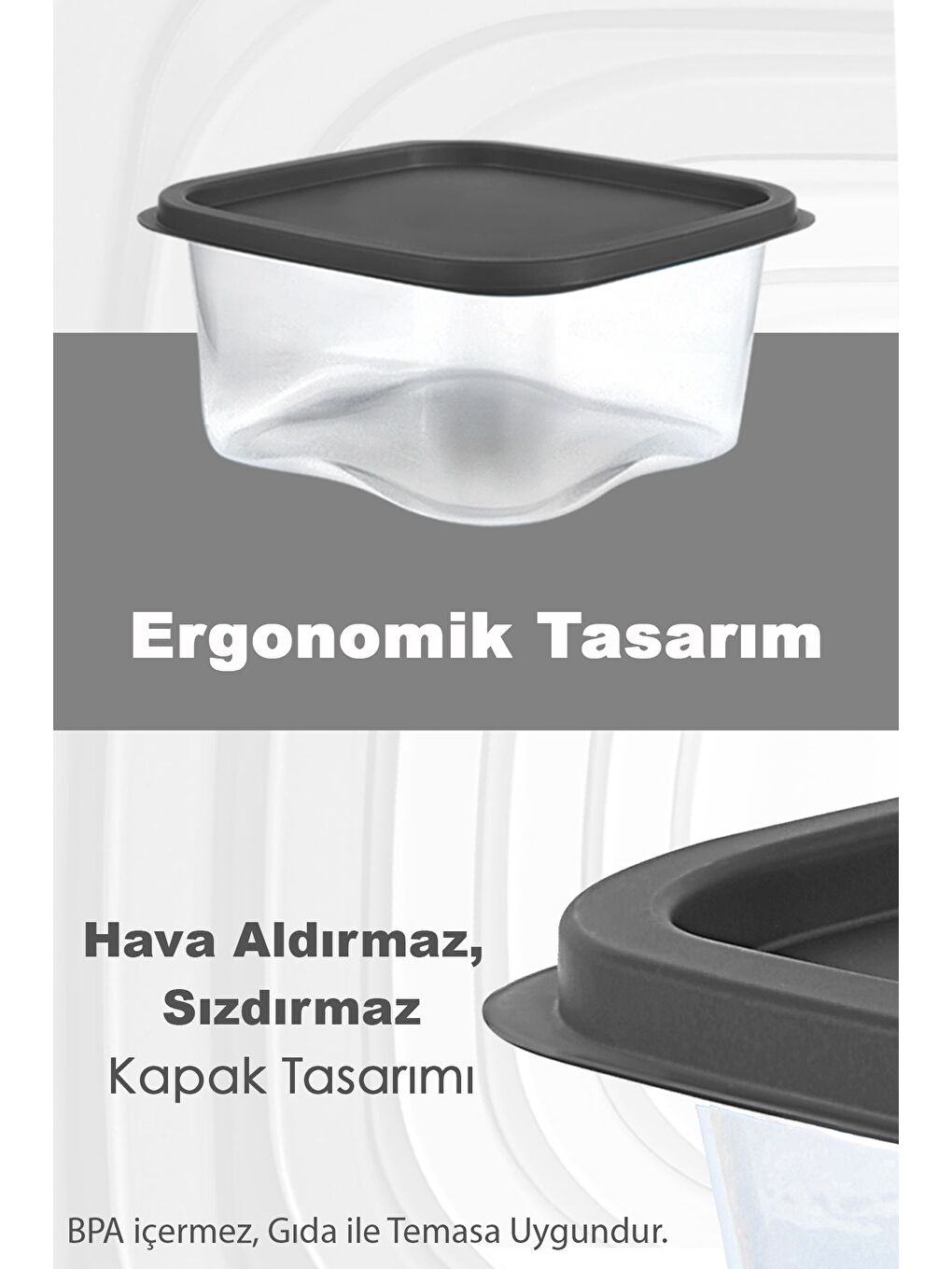 Gri 6 Adet Kare Erzak Gıda Saklama Kabı 1800 ml Antrasit-3