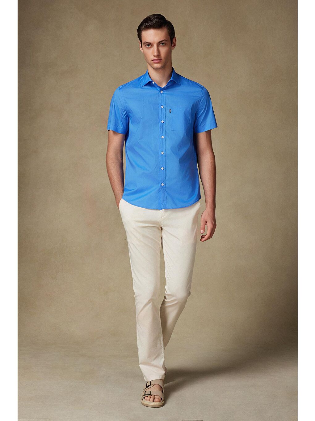 Vento Poplin Pamuklu Comfort Fit Koyu Mavi Klasik Yaka Erkek Düz %100 Pamuk Gömlek-2