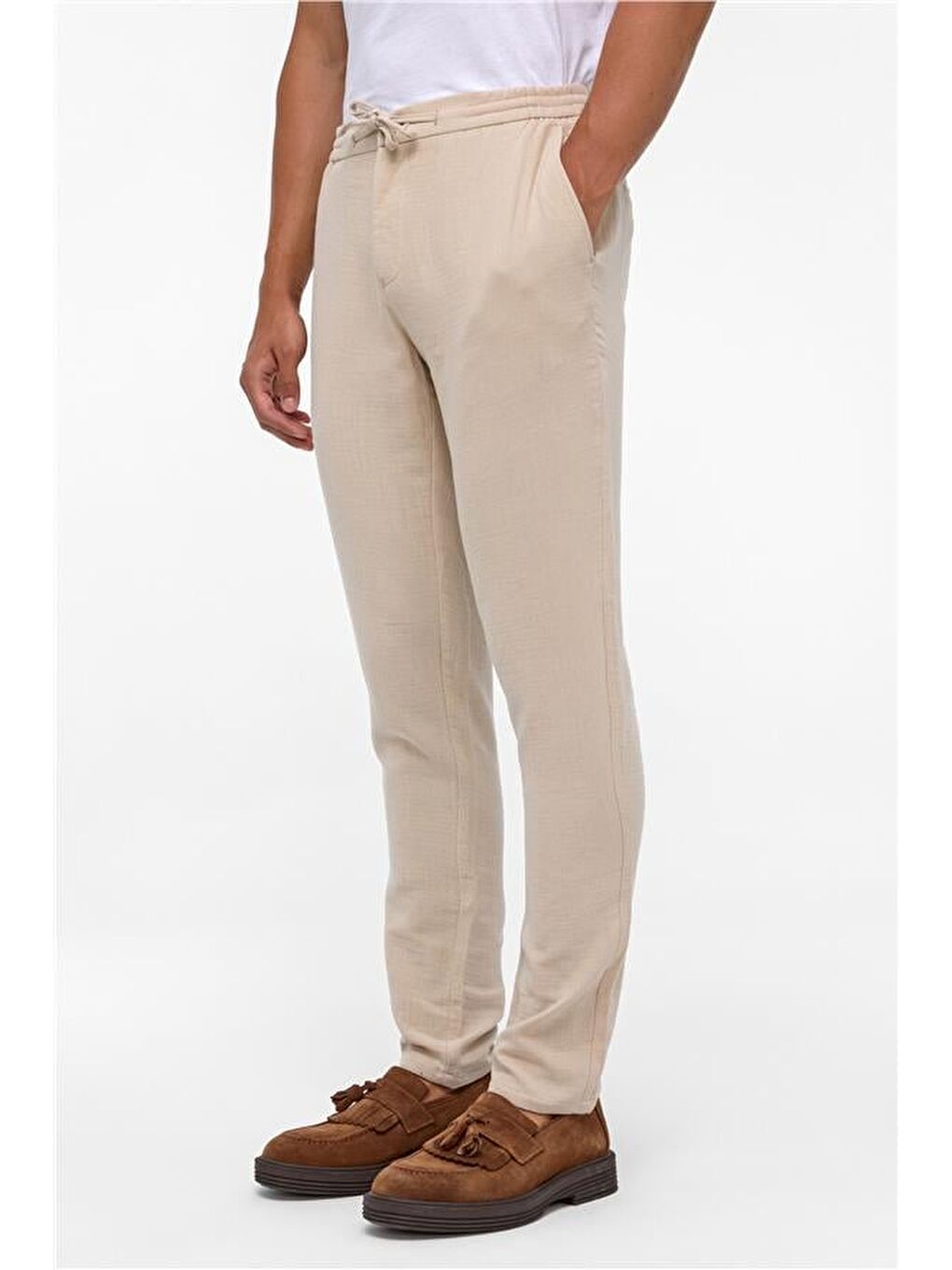 Bej Slim Düz Jogger Pantolon-2