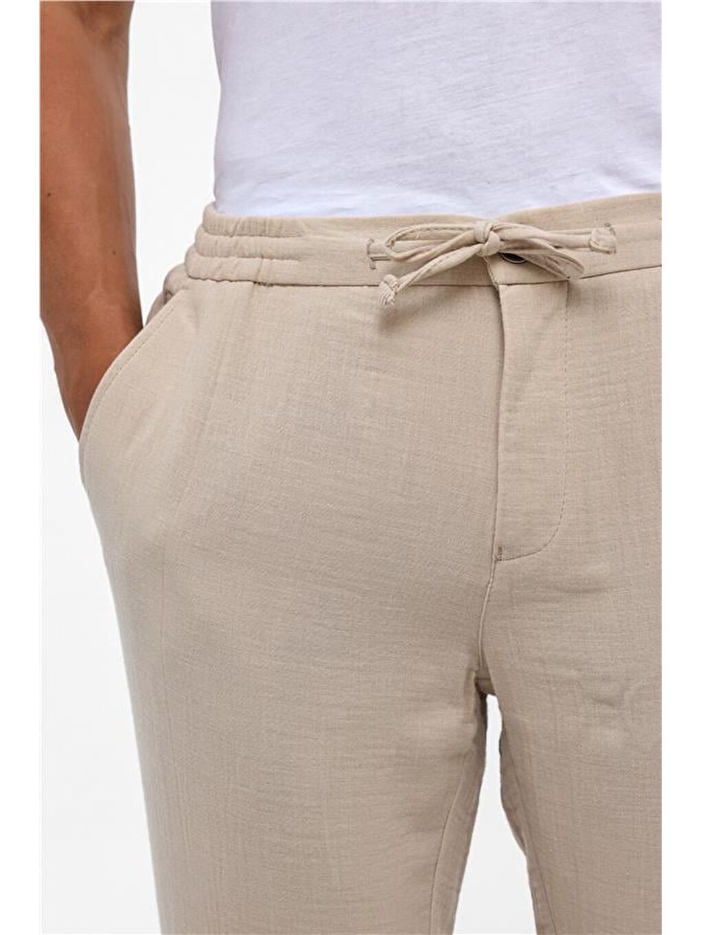 Bej Slim Düz Jogger Pantolon-3