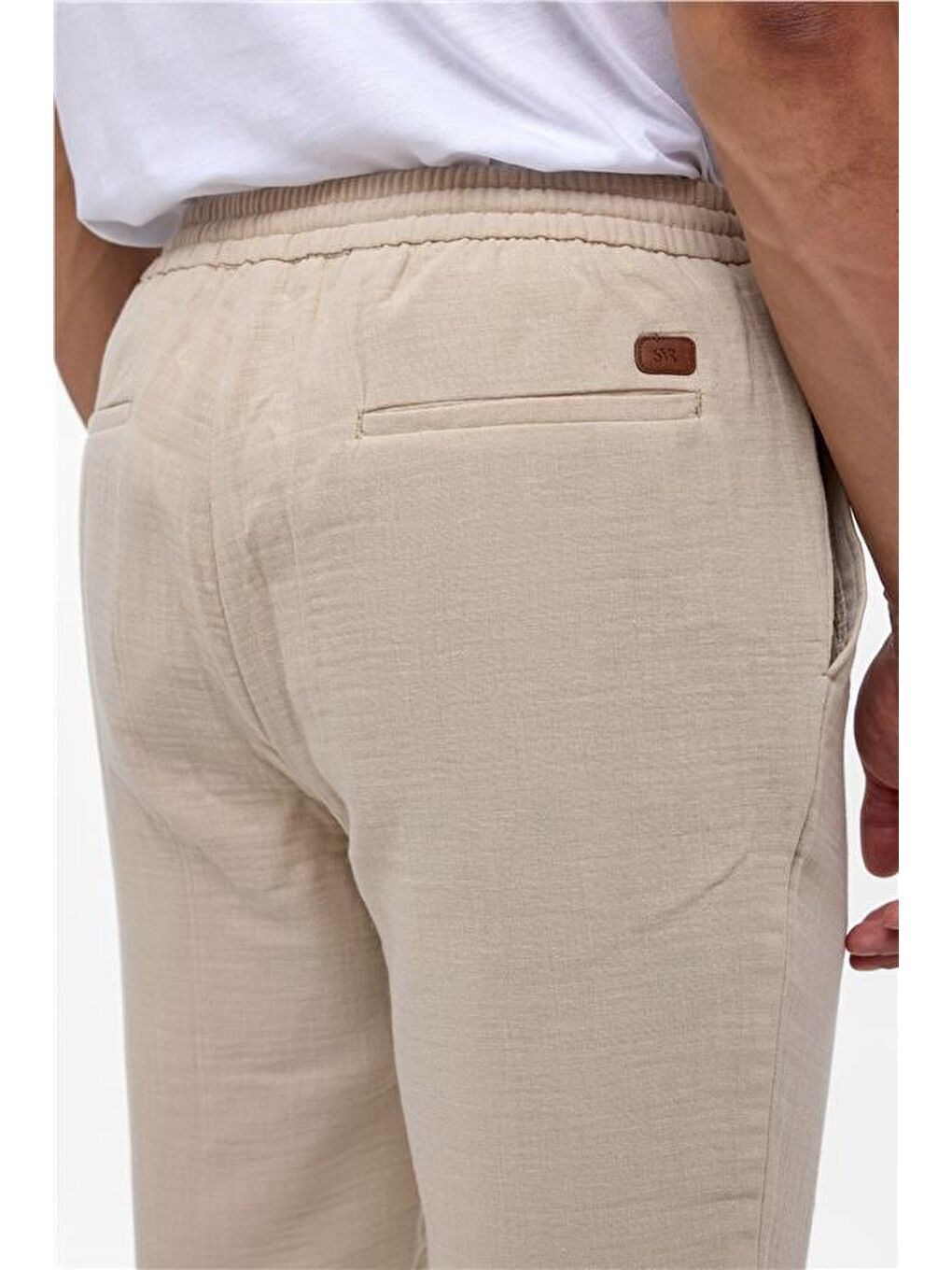 Bej Slim Düz Jogger Pantolon-5