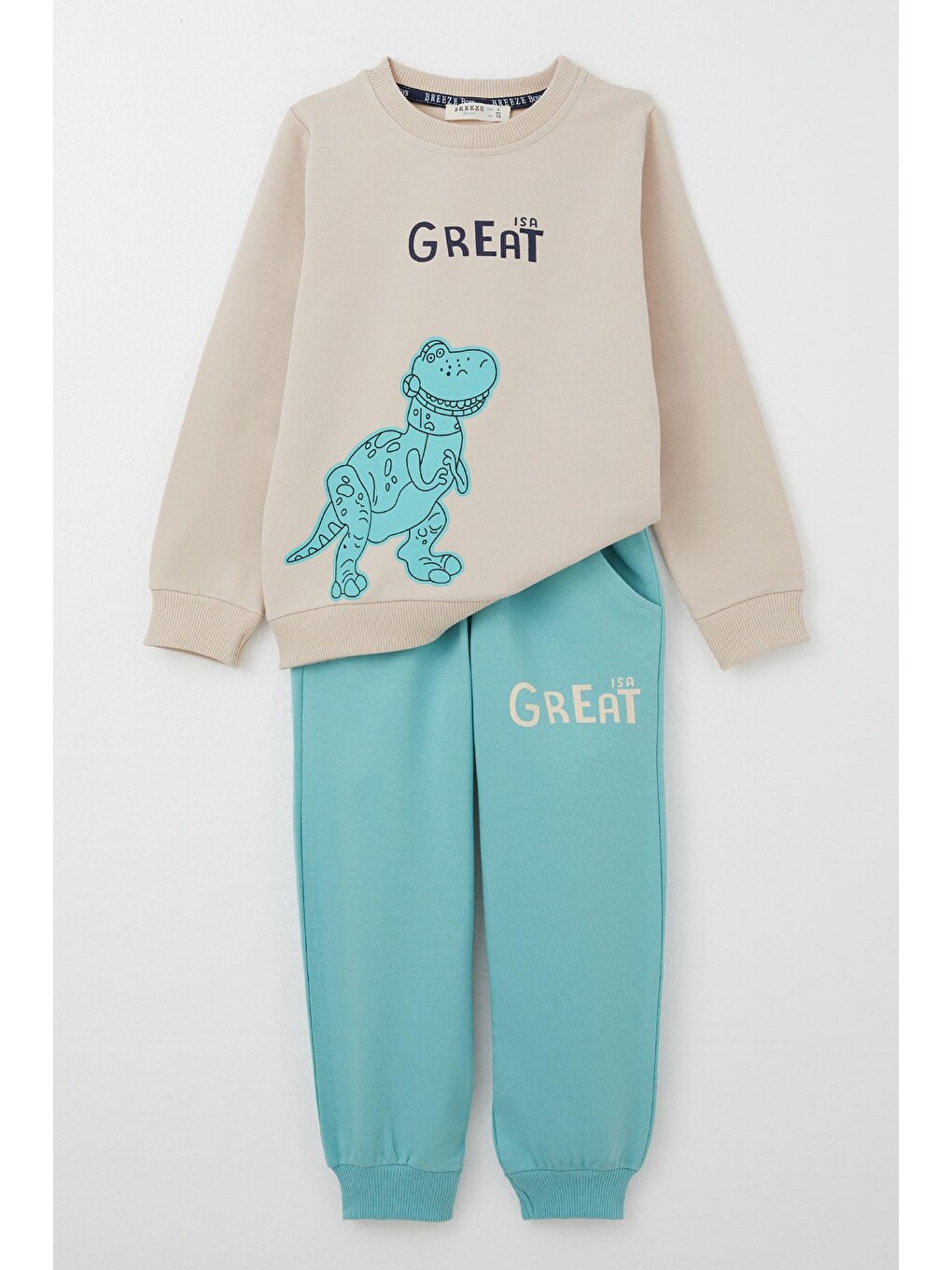 Erkek Bebek Eşofman Takım Harika Dinozor Baskılı Bej (1.5 Yaş)