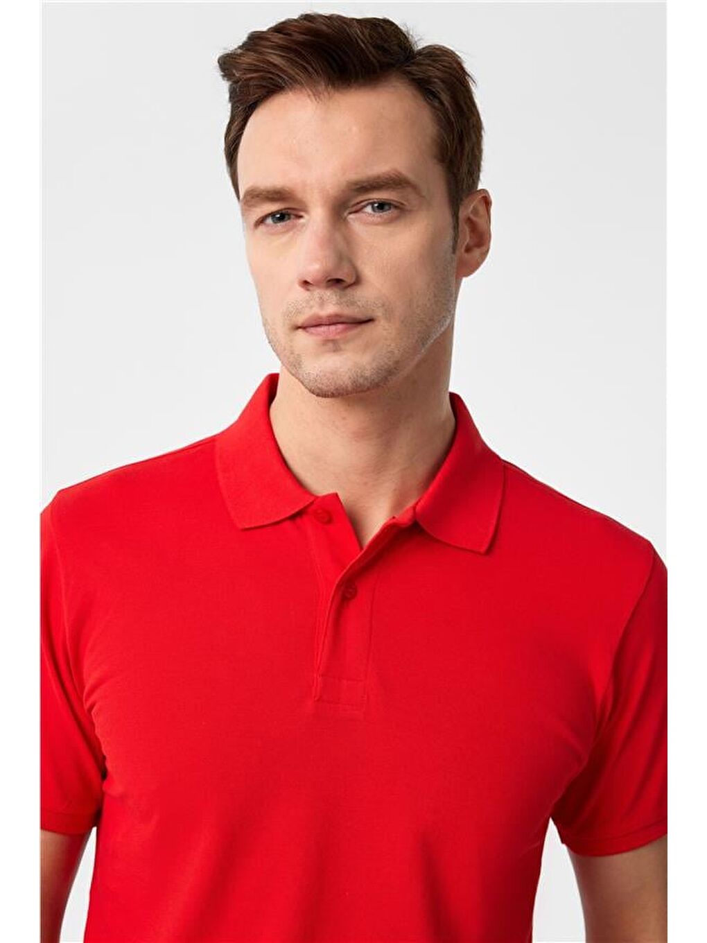 Kırmızı Slim Armürlü Polo Yaka Tişört-1