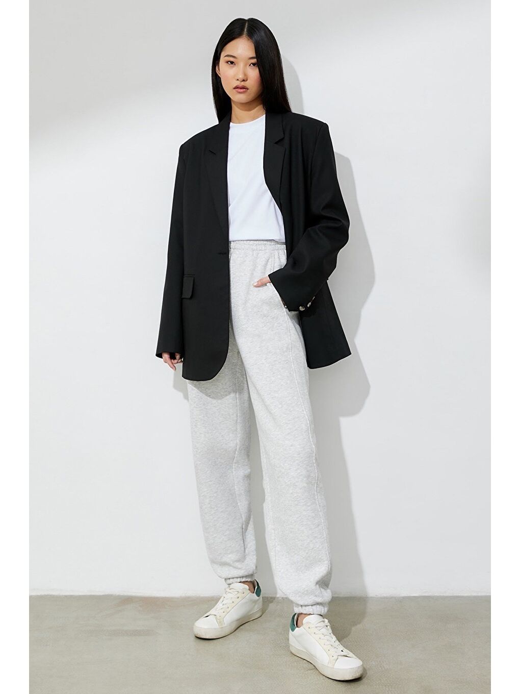 Beyaz Kadın Karmelanj Comfort Fit Eşofman Altı Mg1353-1