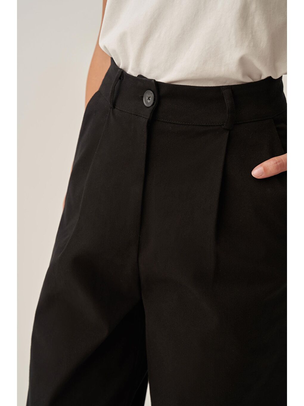 Siyah-Gabardin Palazzo Pantolon-3
