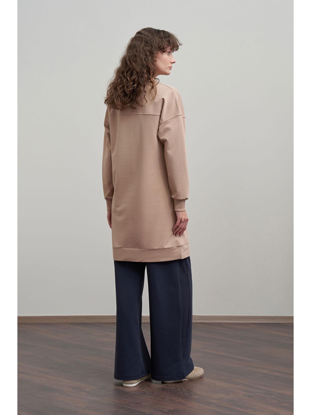 Bej Vizon-Pamuklu Cep Detaylı Tunik-3