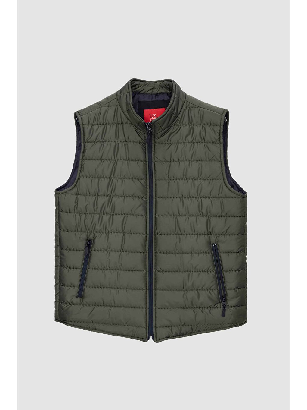 Regular Fit Haki Dik Yaka Elyaf Dolgulu Mevsimlik Fermuarlı Şişme Yelek Mont-4