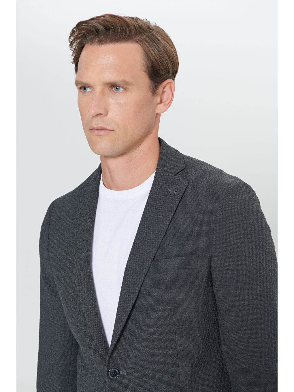 Erkek Antrasit Slim Fit Dar Kesim Mono Yaka Desenli Takım Elbise-3