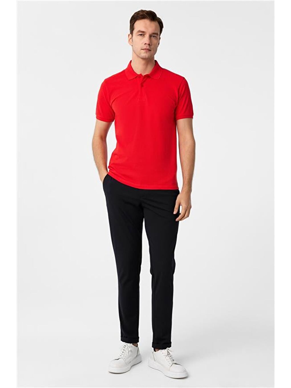 Kırmızı Slim Armürlü Polo Yaka Tişört-5
