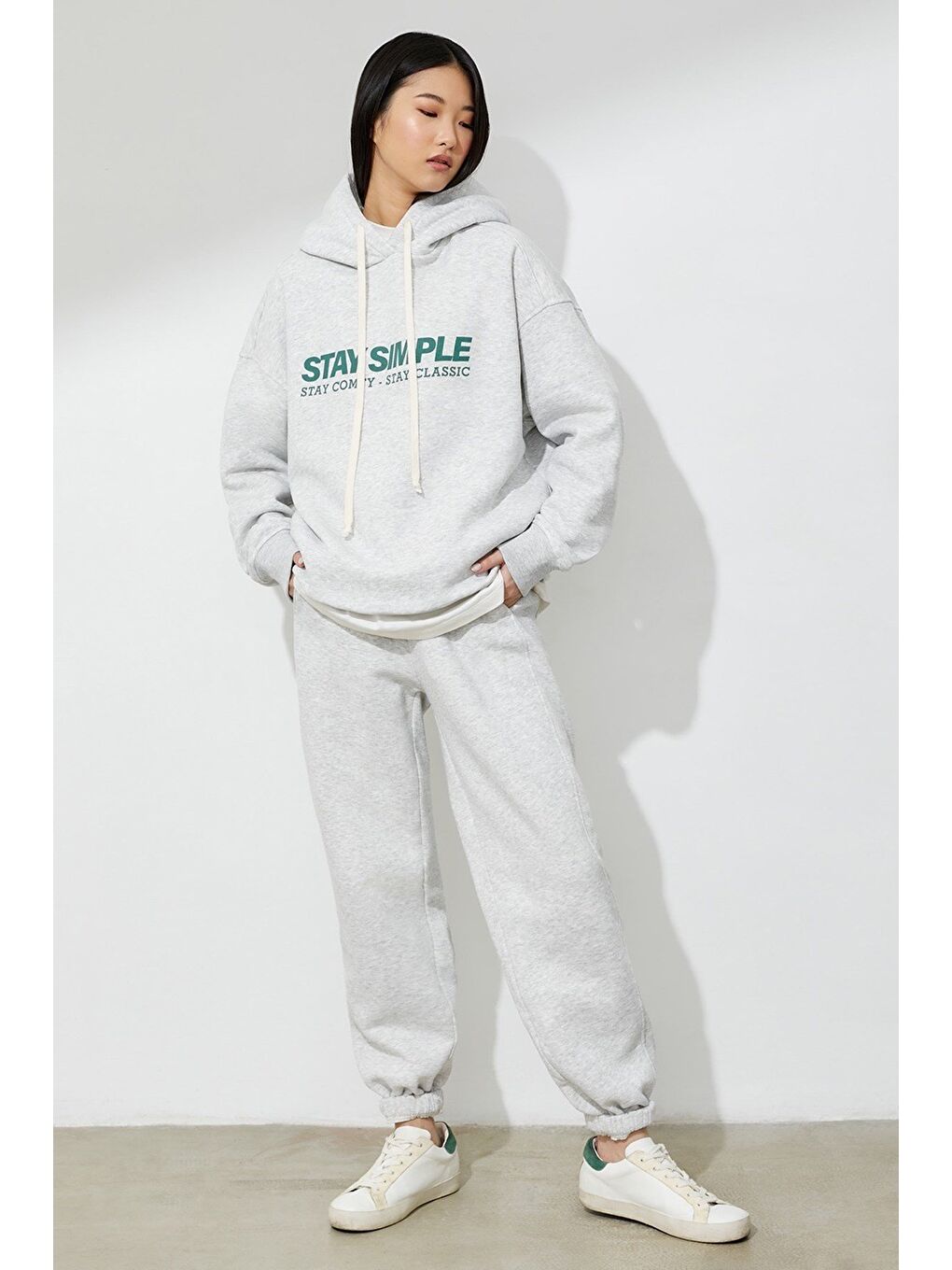 Beyaz Kadın Karmelanj Comfort Fit Eşofman Altı Mg1353-2