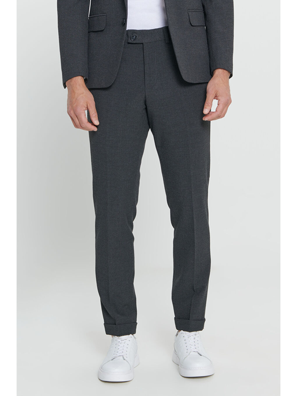 Erkek Antrasit Slim Fit Dar Kesim Mono Yaka Desenli Takım Elbise-4