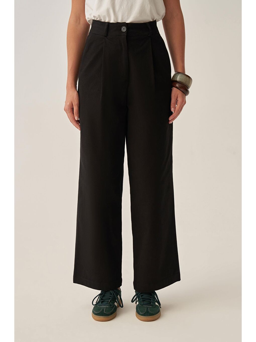 Siyah-Gabardin Palazzo Pantolon-4