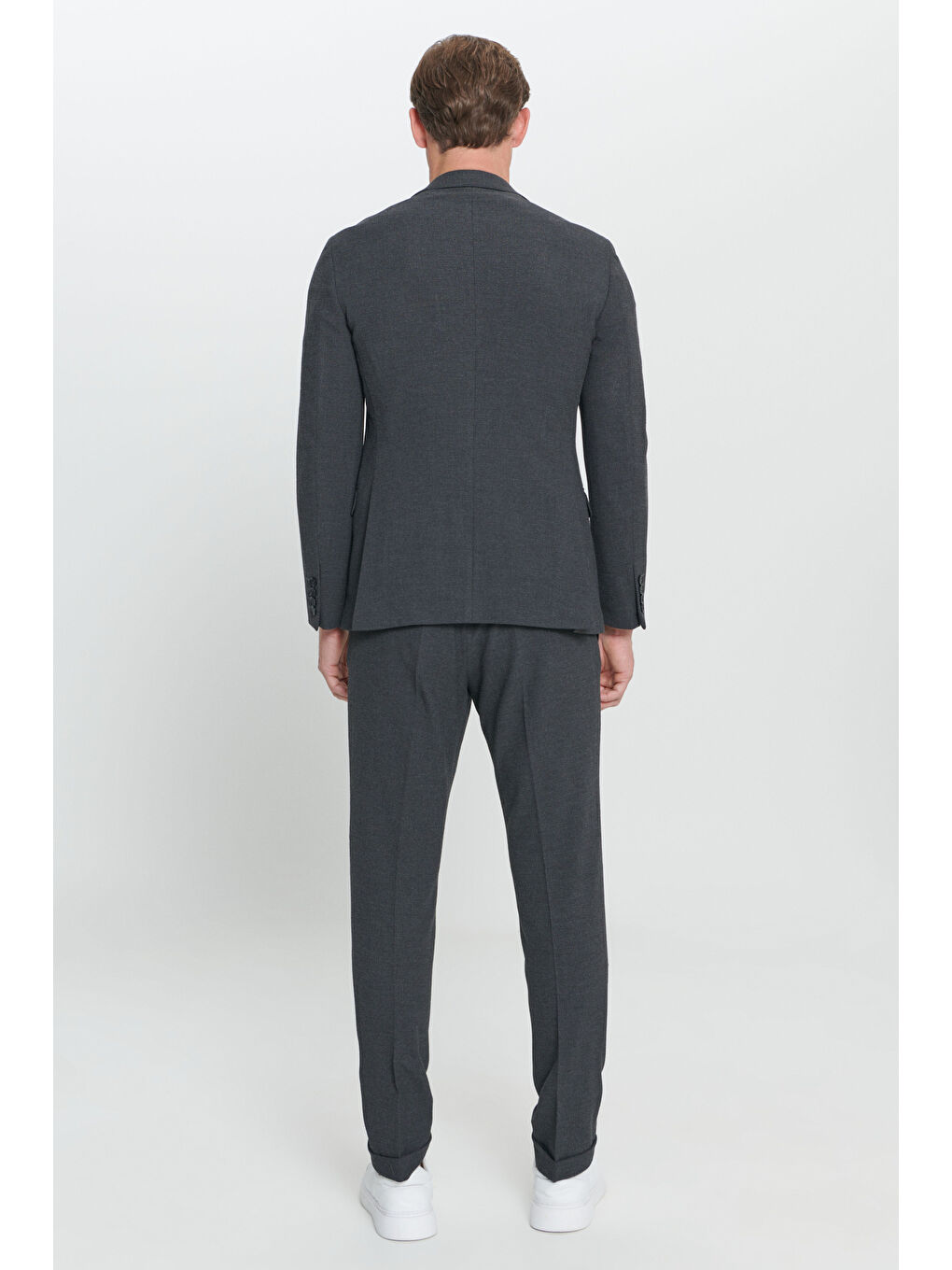 Erkek Antrasit Slim Fit Dar Kesim Mono Yaka Desenli Takım Elbise-5