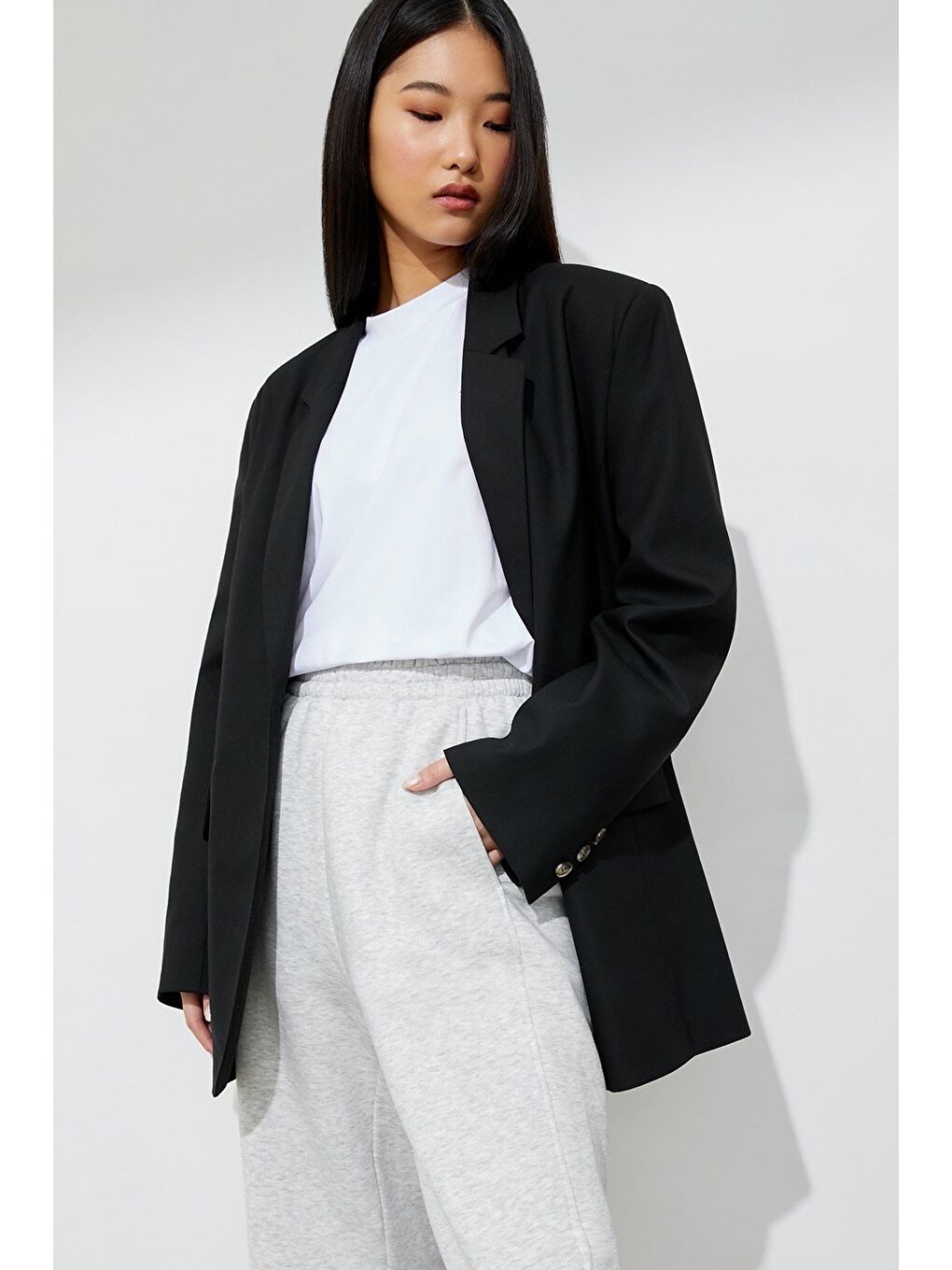 Beyaz Kadın Karmelanj Comfort Fit Eşofman Altı Mg1353-3