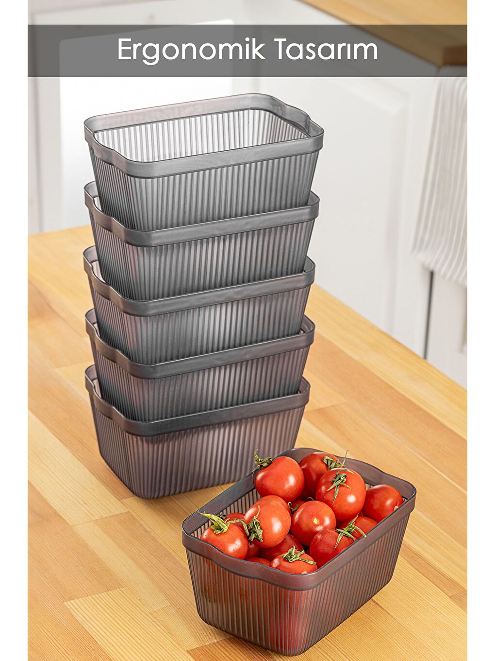 Gri 6'lı Set Perry Mutfak Buzdolabı Derin Dondurucu Kabı Buzdolabı Dolap Erzak Düzenleme 1,5 lt Füme-1