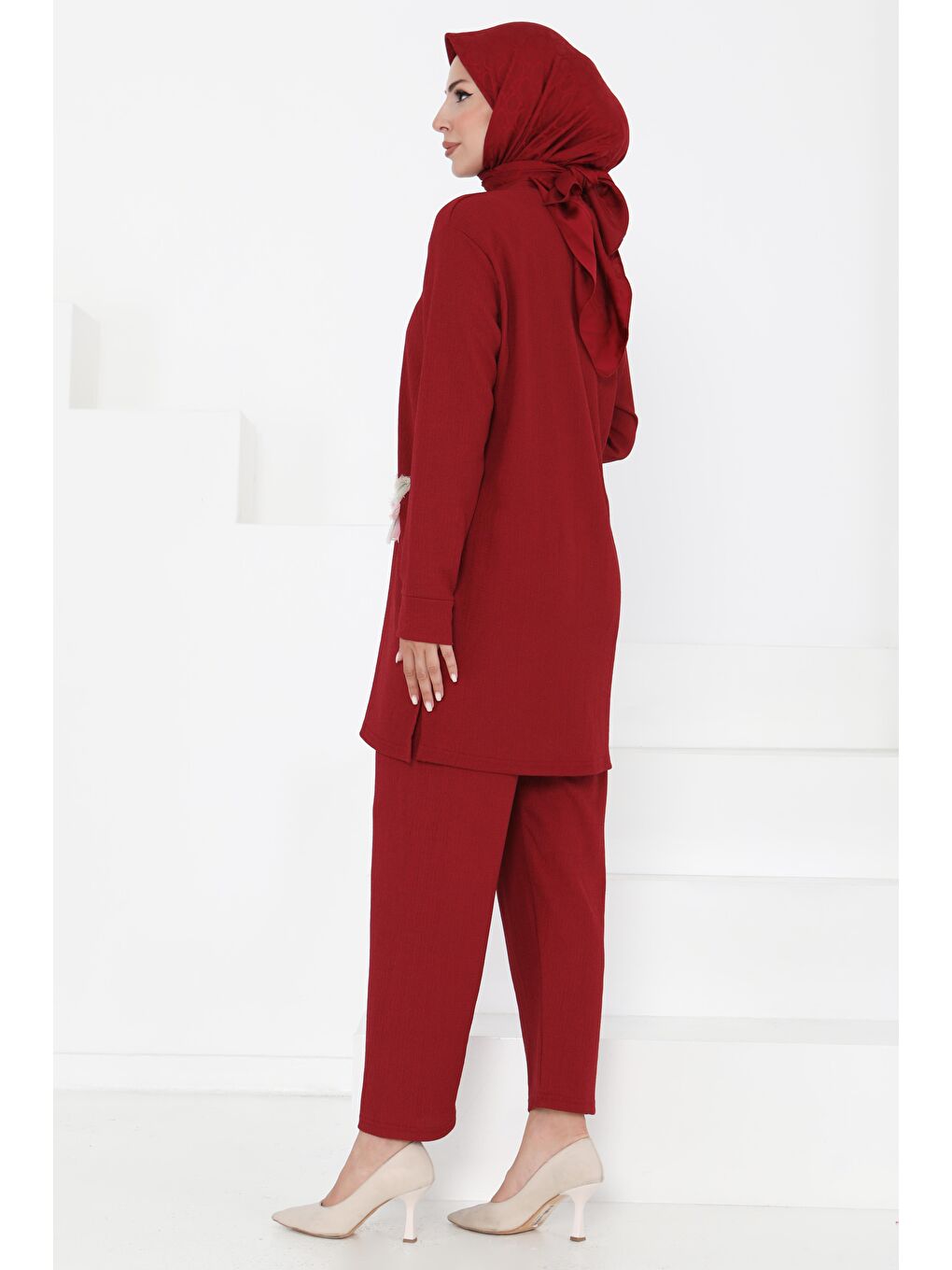 Çiçek Detaylı İkili Takım Bordo - 27371-4