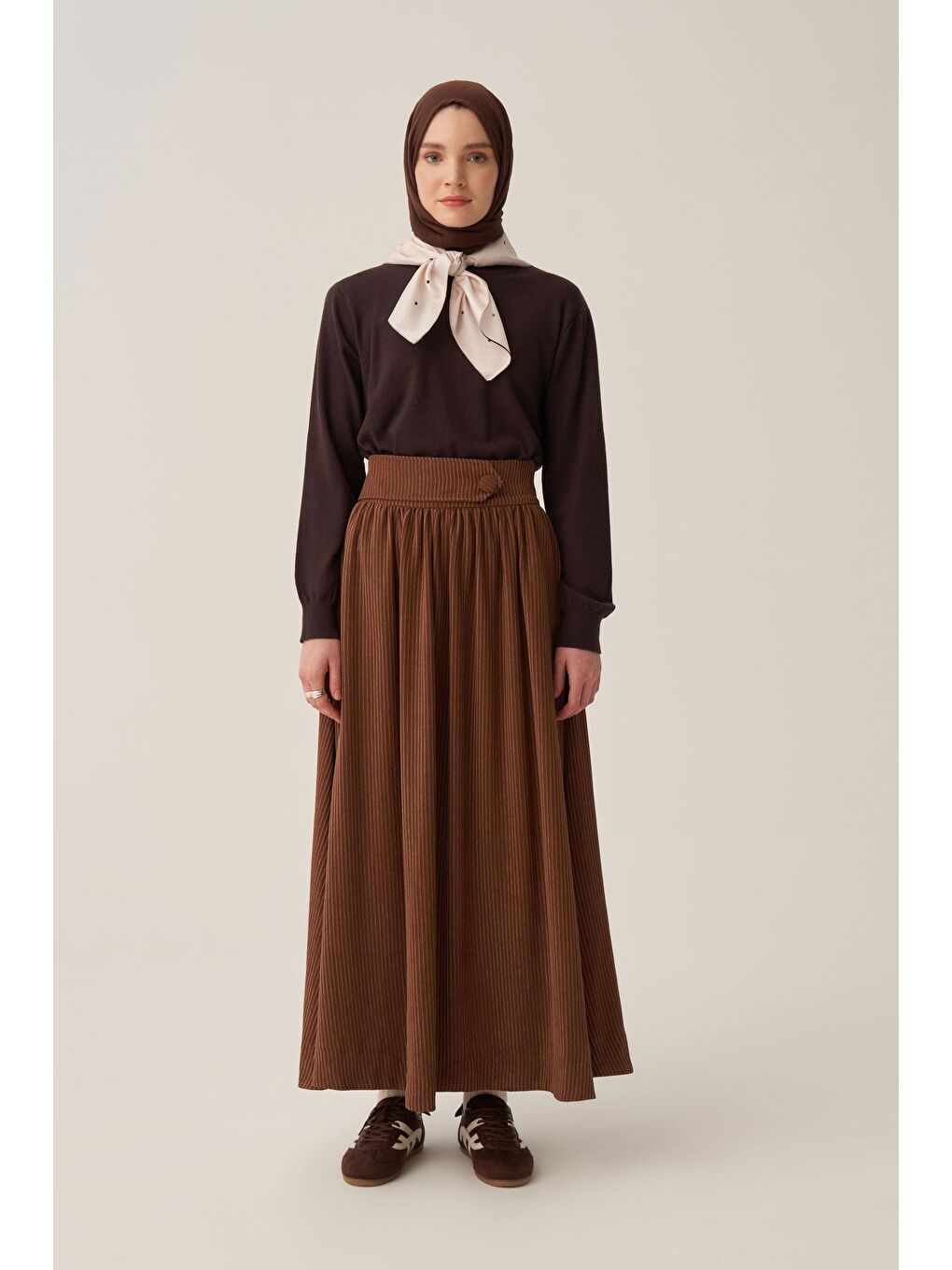 Kahverengi Kahve-Fitilli Kadife Kloş Etek-2