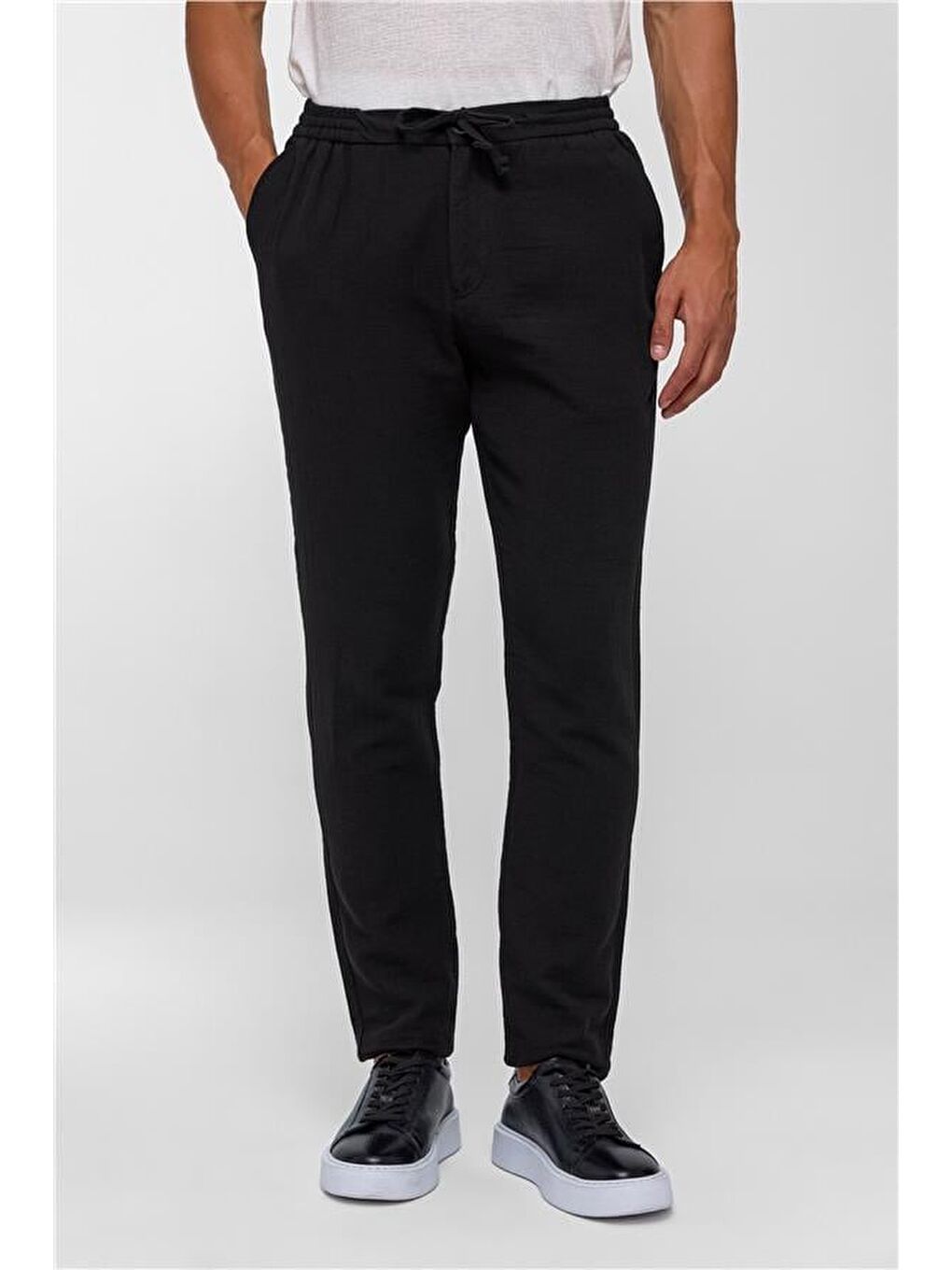 Siyah Slim Düz Jogger Pantolon-1