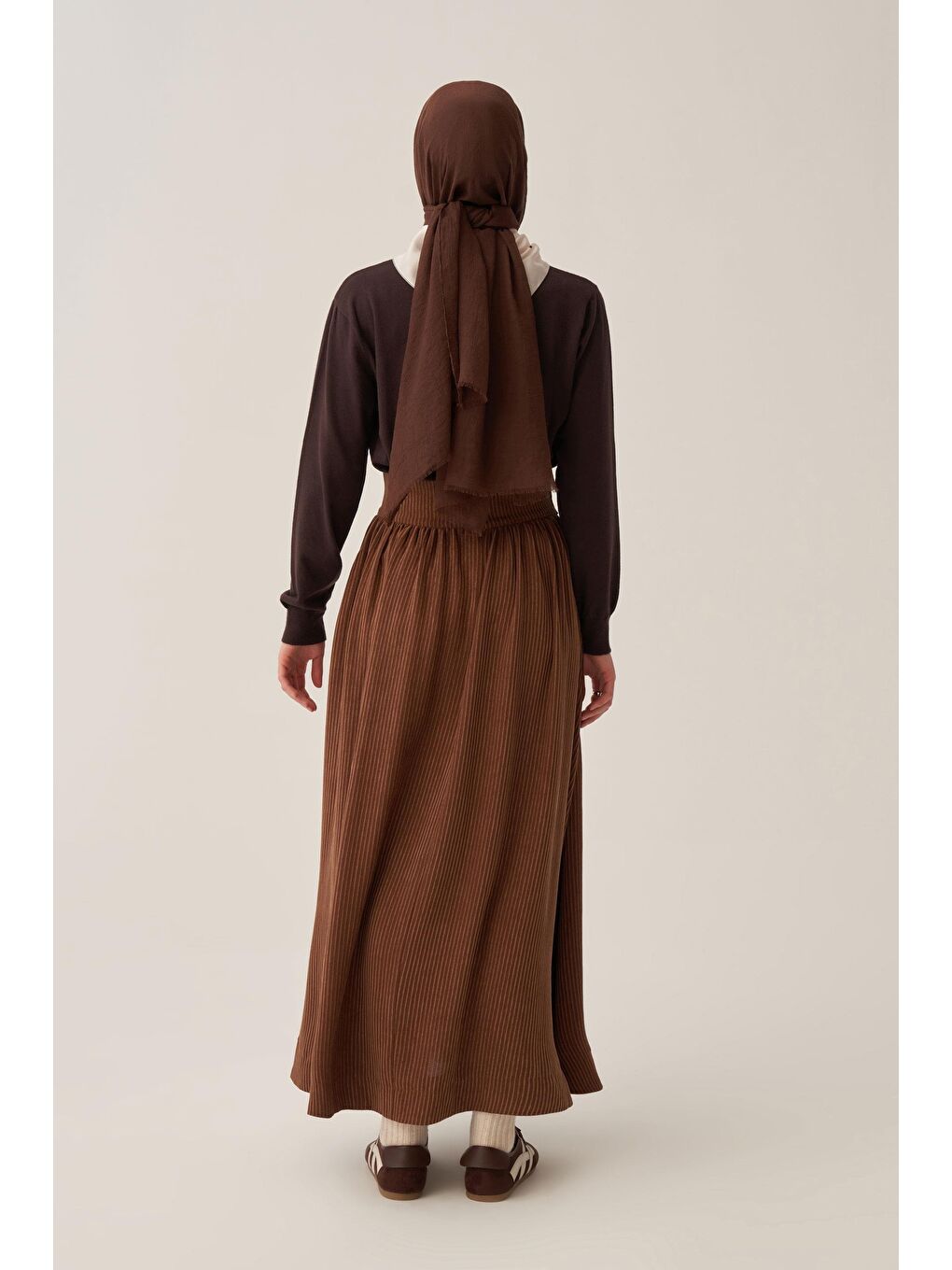 Kahverengi Kahve-Fitilli Kadife Kloş Etek-3