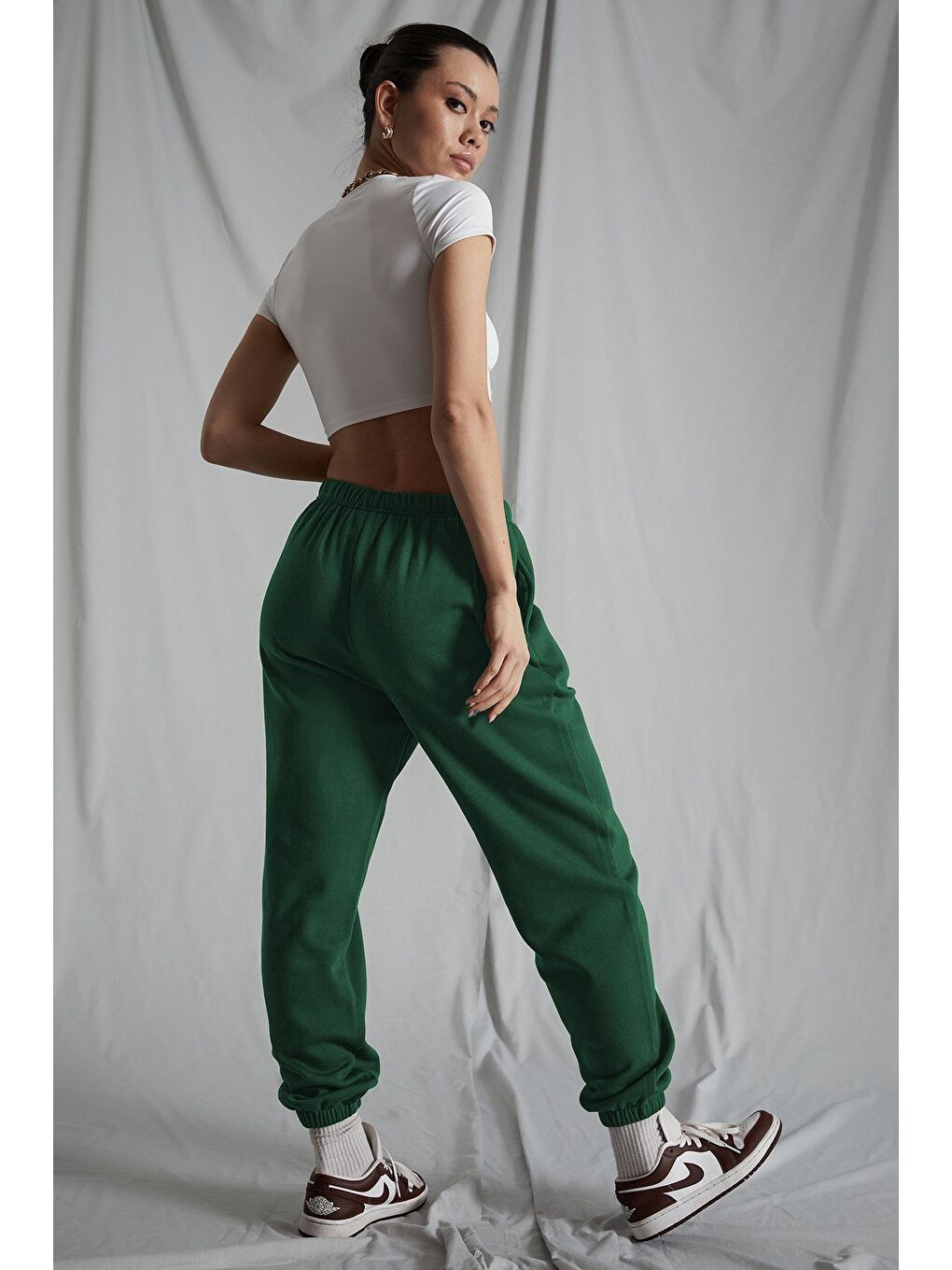 Kadın Koyu Yeşil Beli Lastikli Oversize Eşofman Altı Mg1235-2