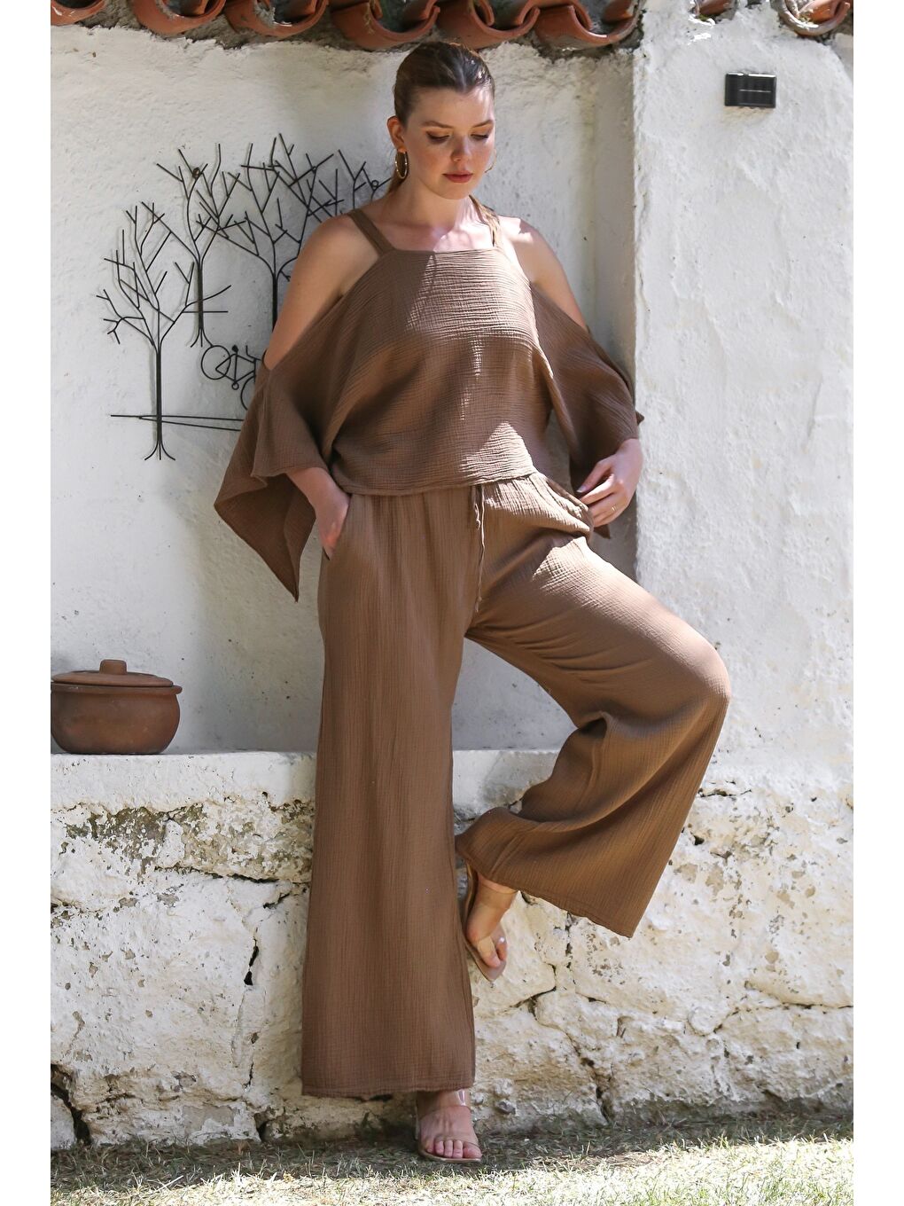 Organik Sertifikalı Pamuk Kahverengi Casual Dokuma Alt Üst Takım 50-110 70-65
