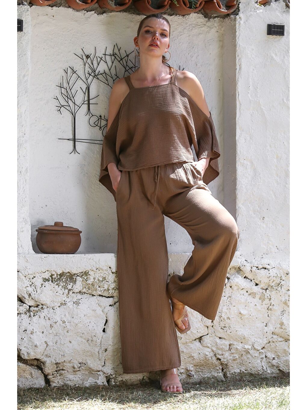 Organik Sertifikalı Pamuk Kahverengi Casual Dokuma Alt Üst Takım 50-110 70-65-2