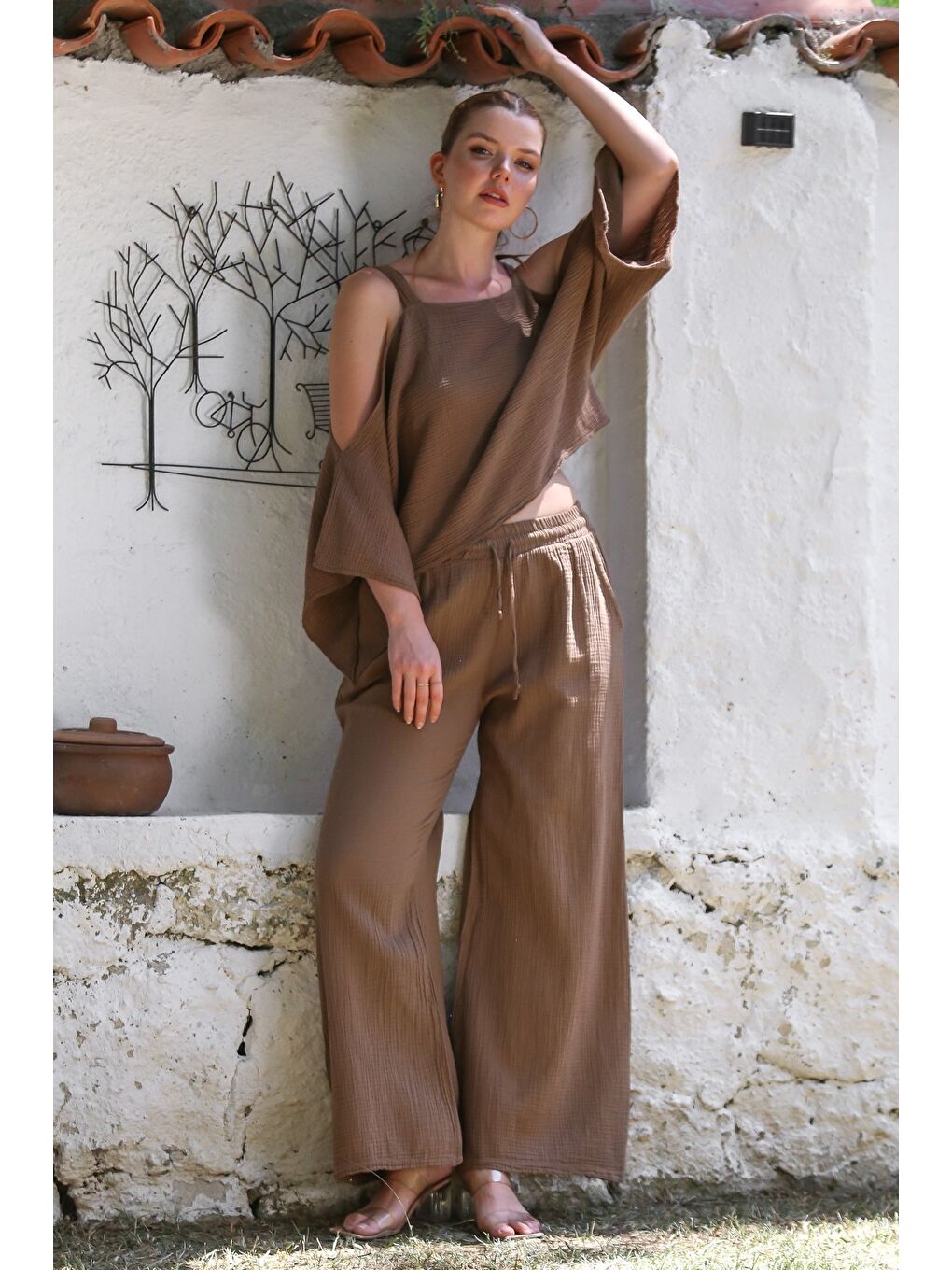 Organik Sertifikalı Pamuk Kahverengi Casual Dokuma Alt Üst Takım 50-110 70-65-3