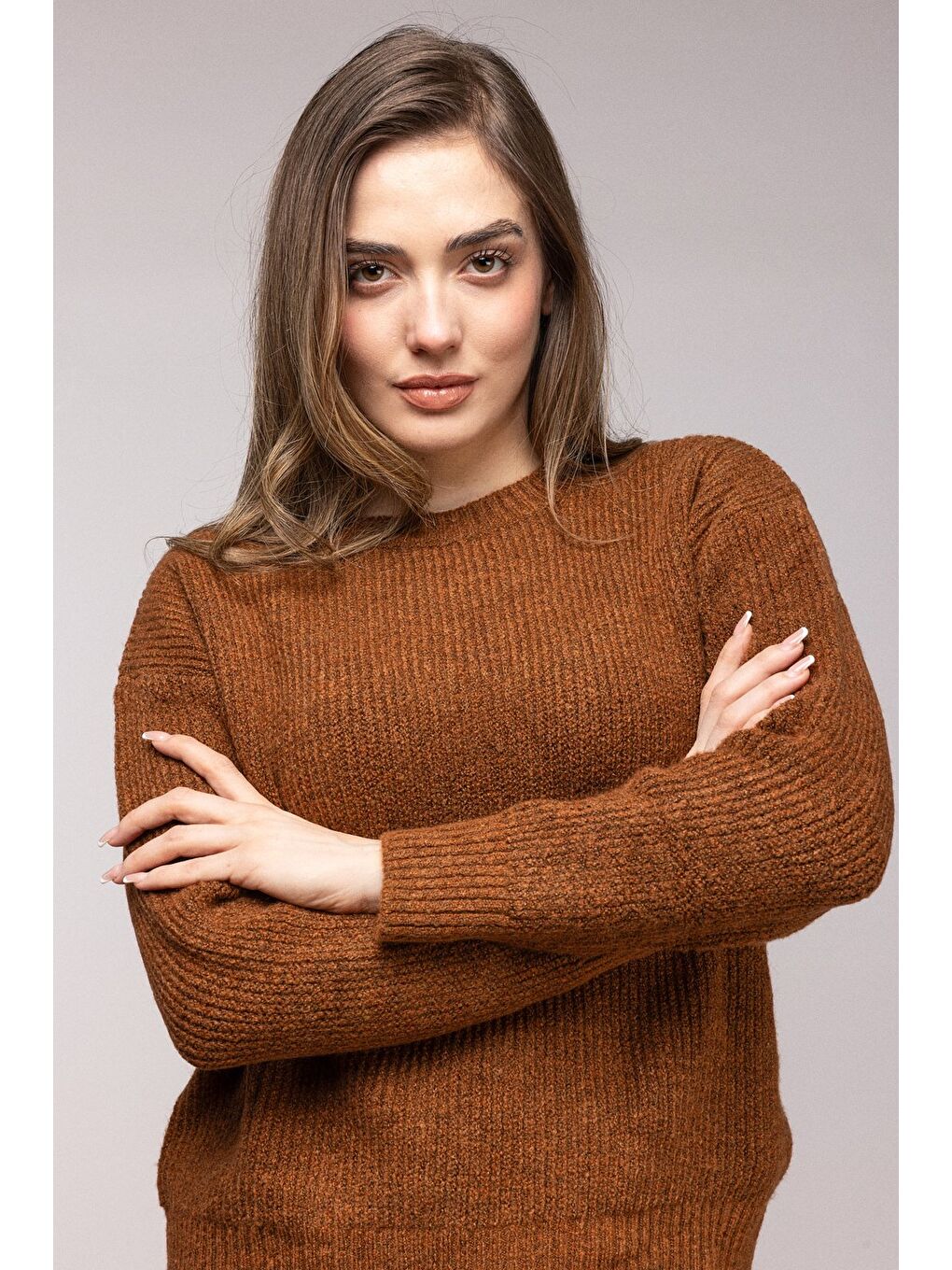 Kahverengi Bisiklet Yaka Dokulu Triko Kazak-2