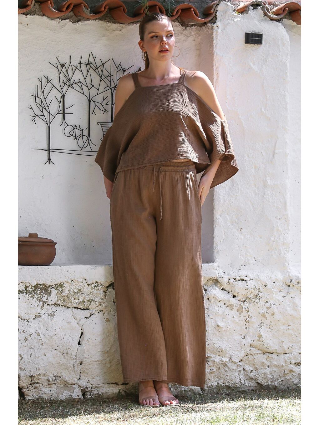 Organik Sertifikalı Pamuk Kahverengi Casual Dokuma Alt Üst Takım 50-110 70-65-4