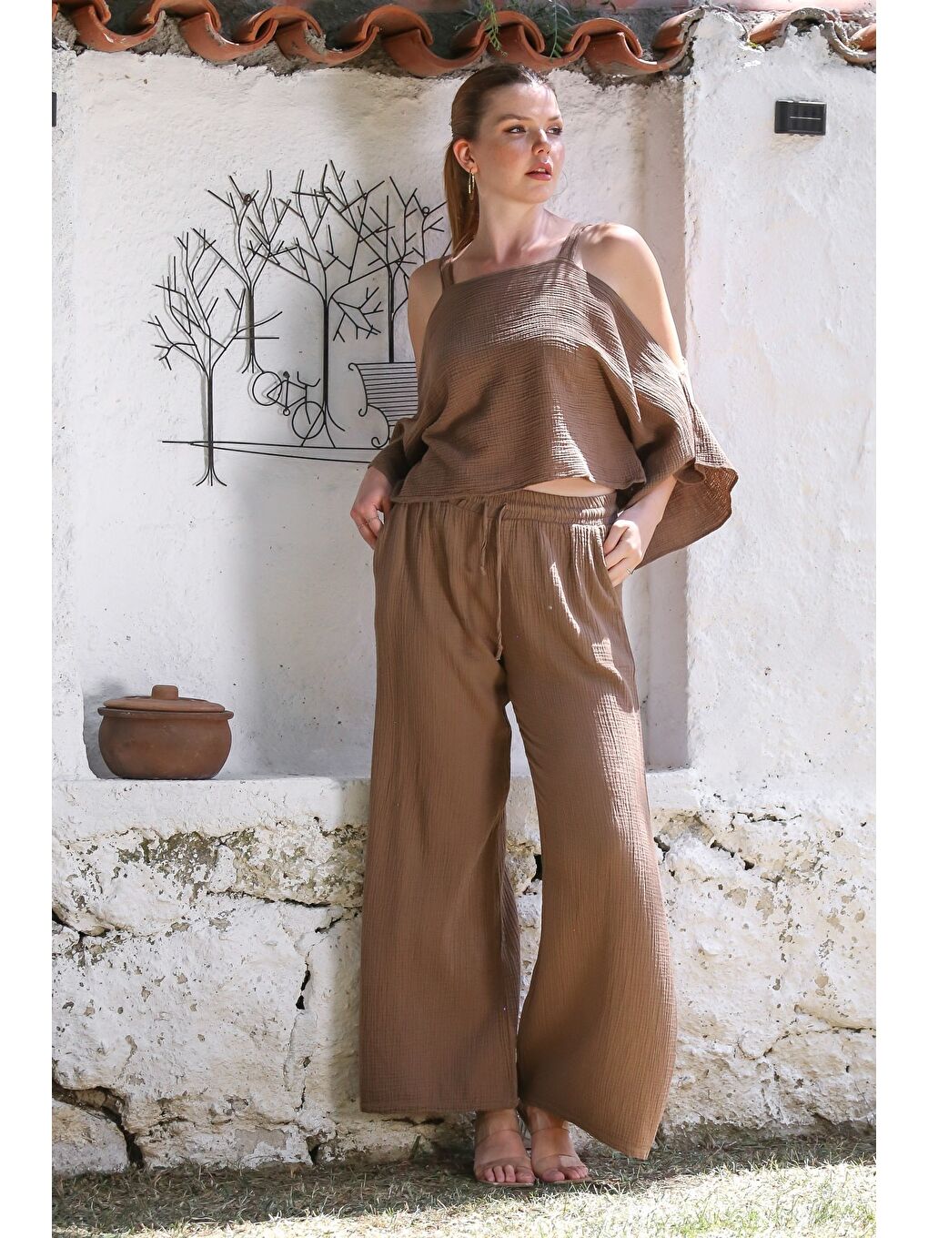 Organik Sertifikalı Pamuk Kahverengi Casual Dokuma Alt Üst Takım 50-110 70-65-5