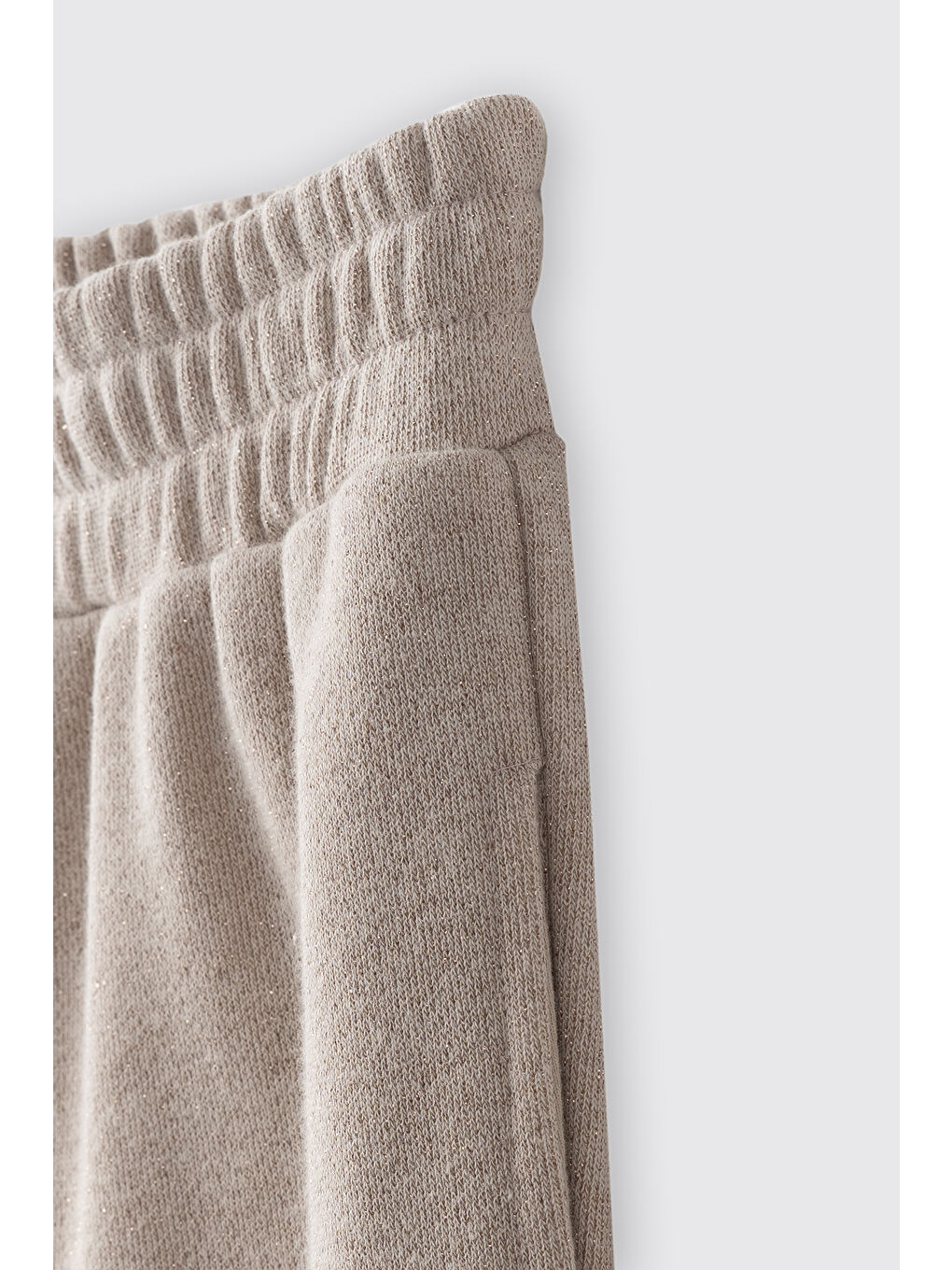 Kız Çocuk Beli Ve Paçası Lastikli Simli Bej Eşofman Altı-3