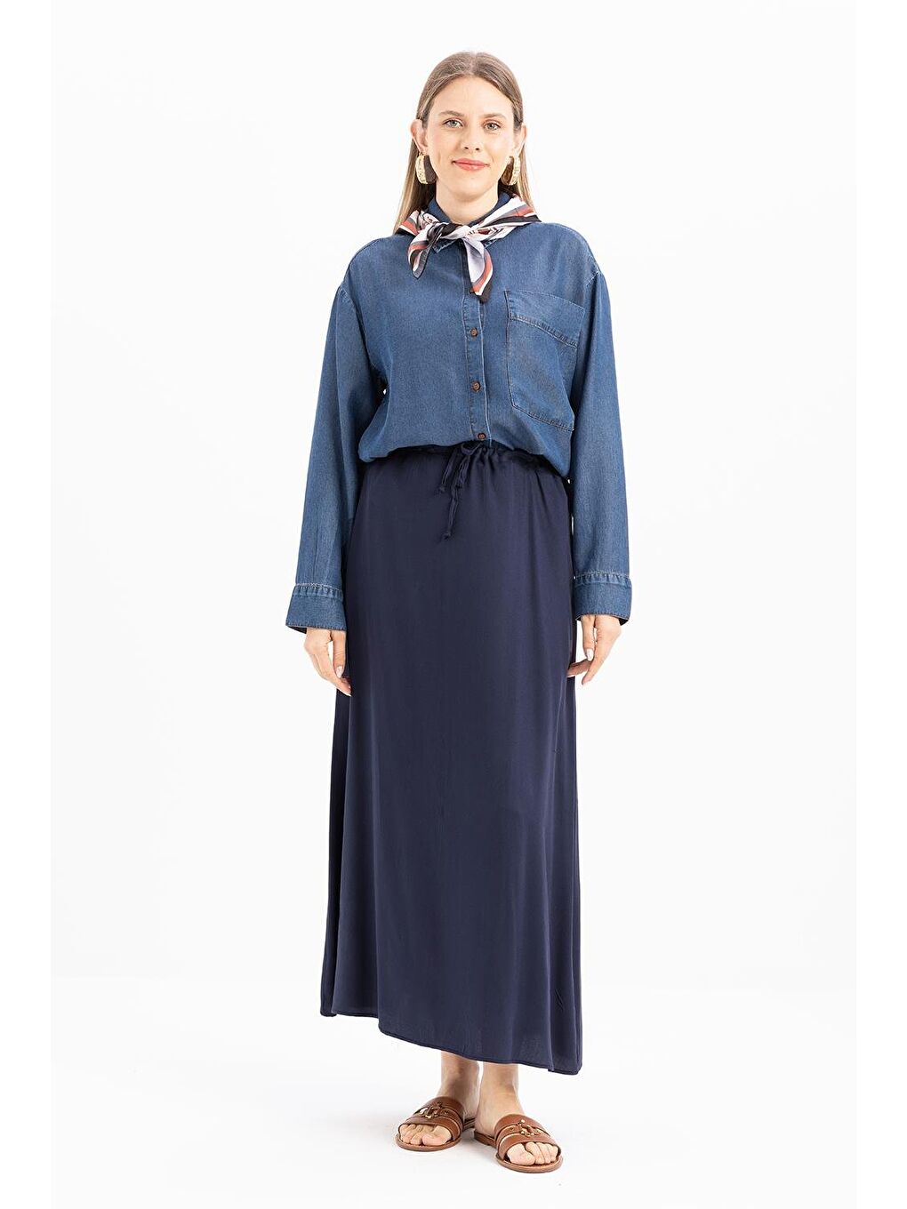 İndigo-Beli Büzgülü Çan Etek