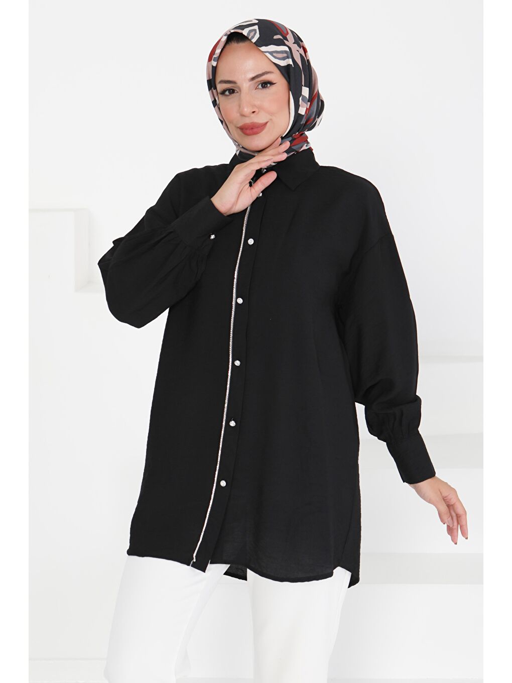 Taş Detaylı Tunik Siyah - 27432-1
