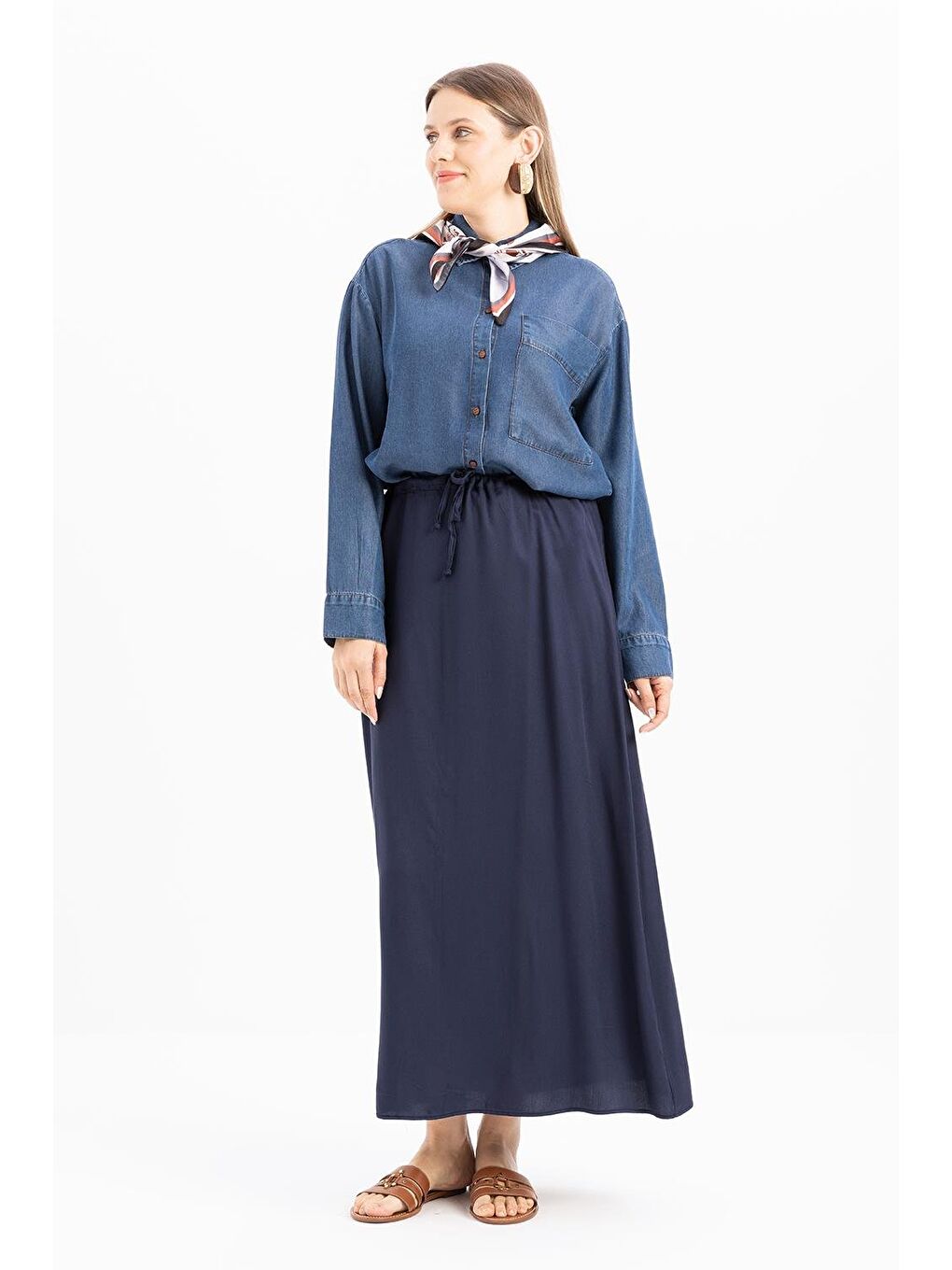 İndigo-Beli Büzgülü Çan Etek-1