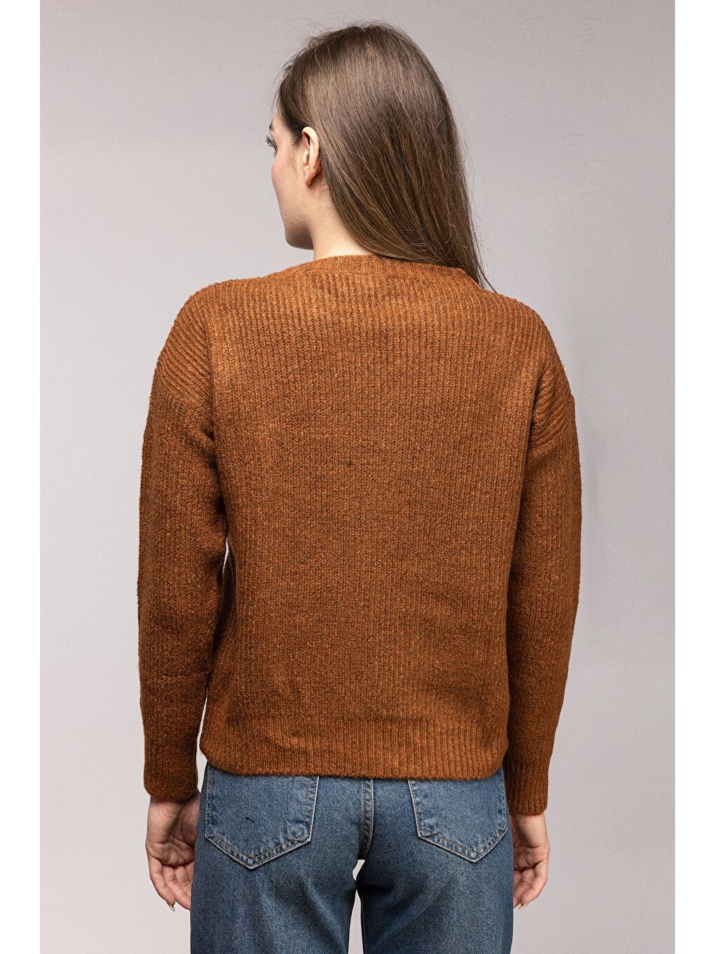 Kahverengi Bisiklet Yaka Dokulu Triko Kazak-4