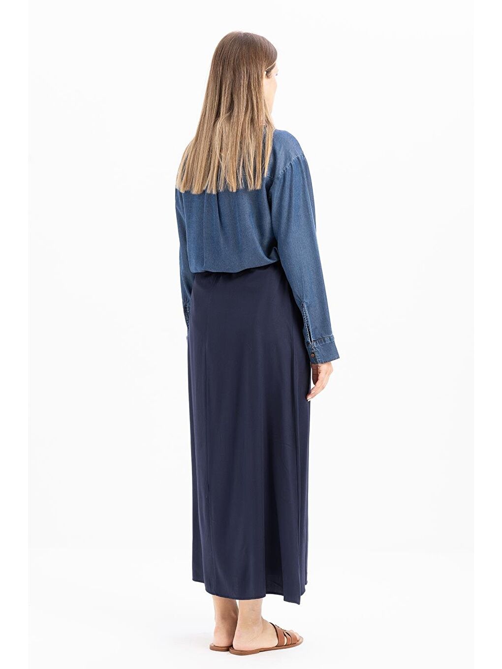 İndigo-Beli Büzgülü Çan Etek-3