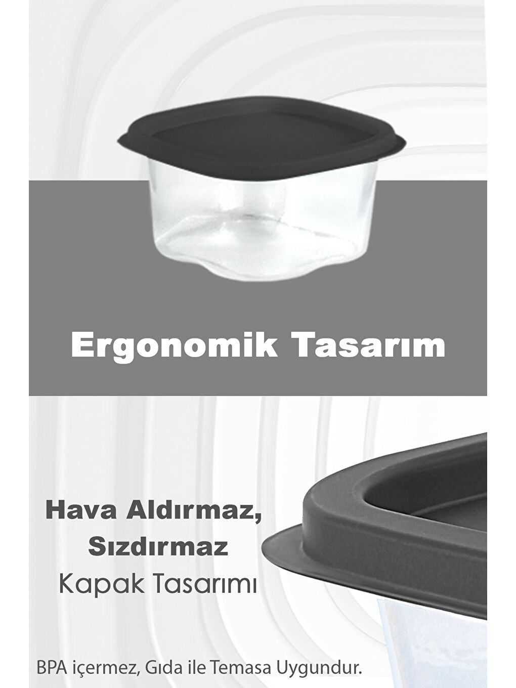 Gri 6 Adet Kare Erzak Gıda Saklama Kabı 330 ml Antrasit-3