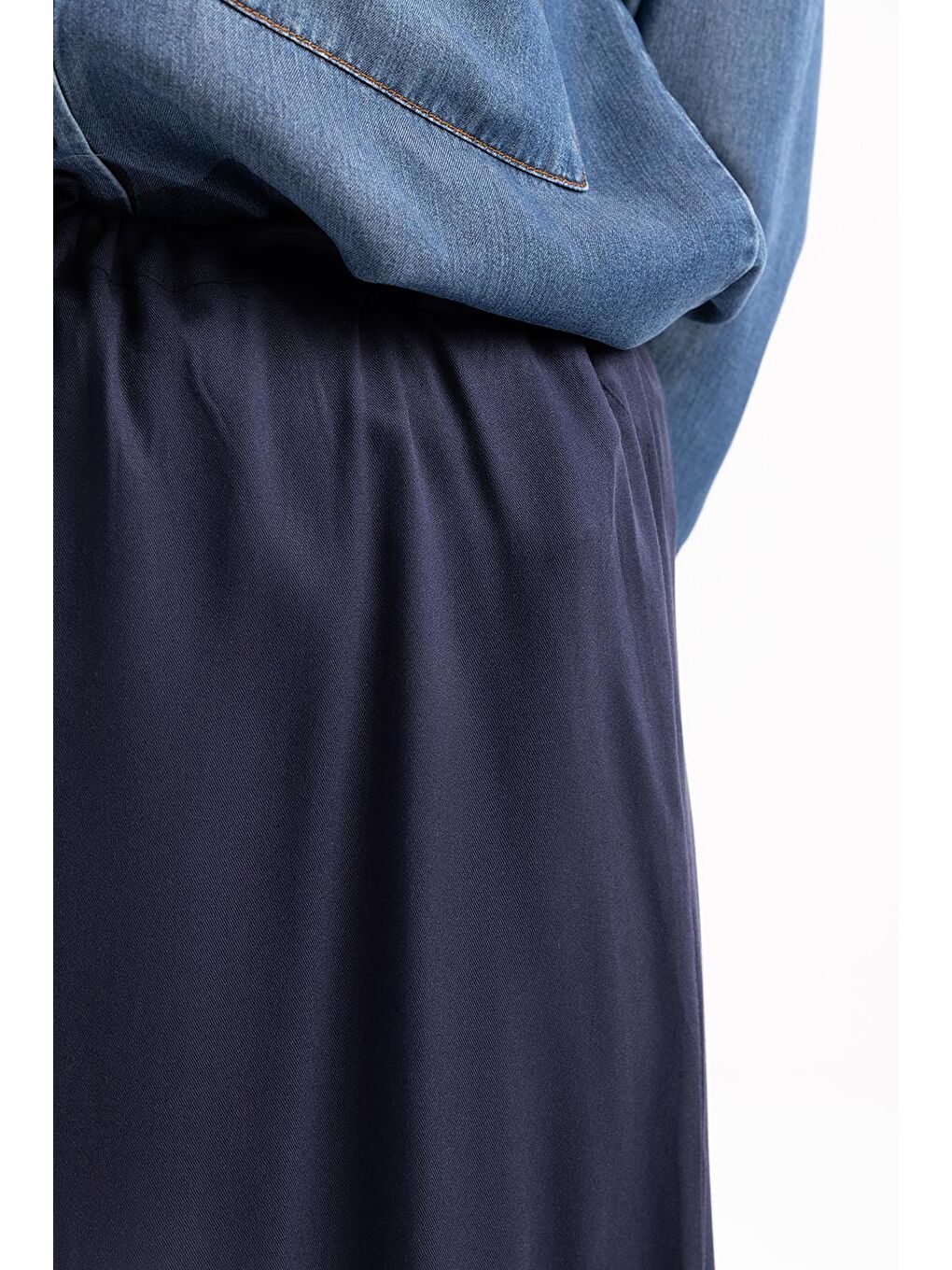 İndigo-Beli Büzgülü Çan Etek-4