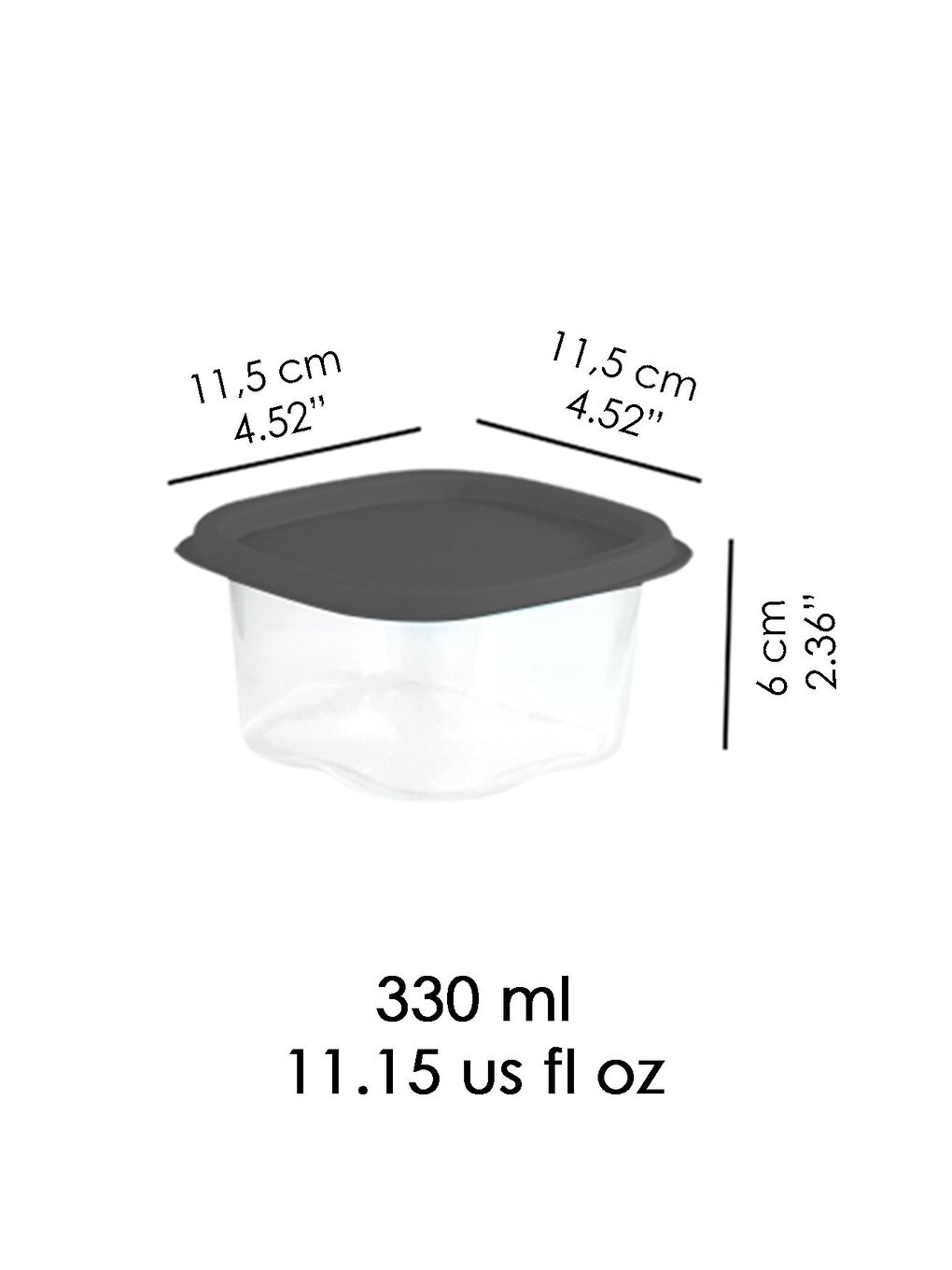 Gri 6 Adet Kare Erzak Gıda Saklama Kabı 330 ml Antrasit-4