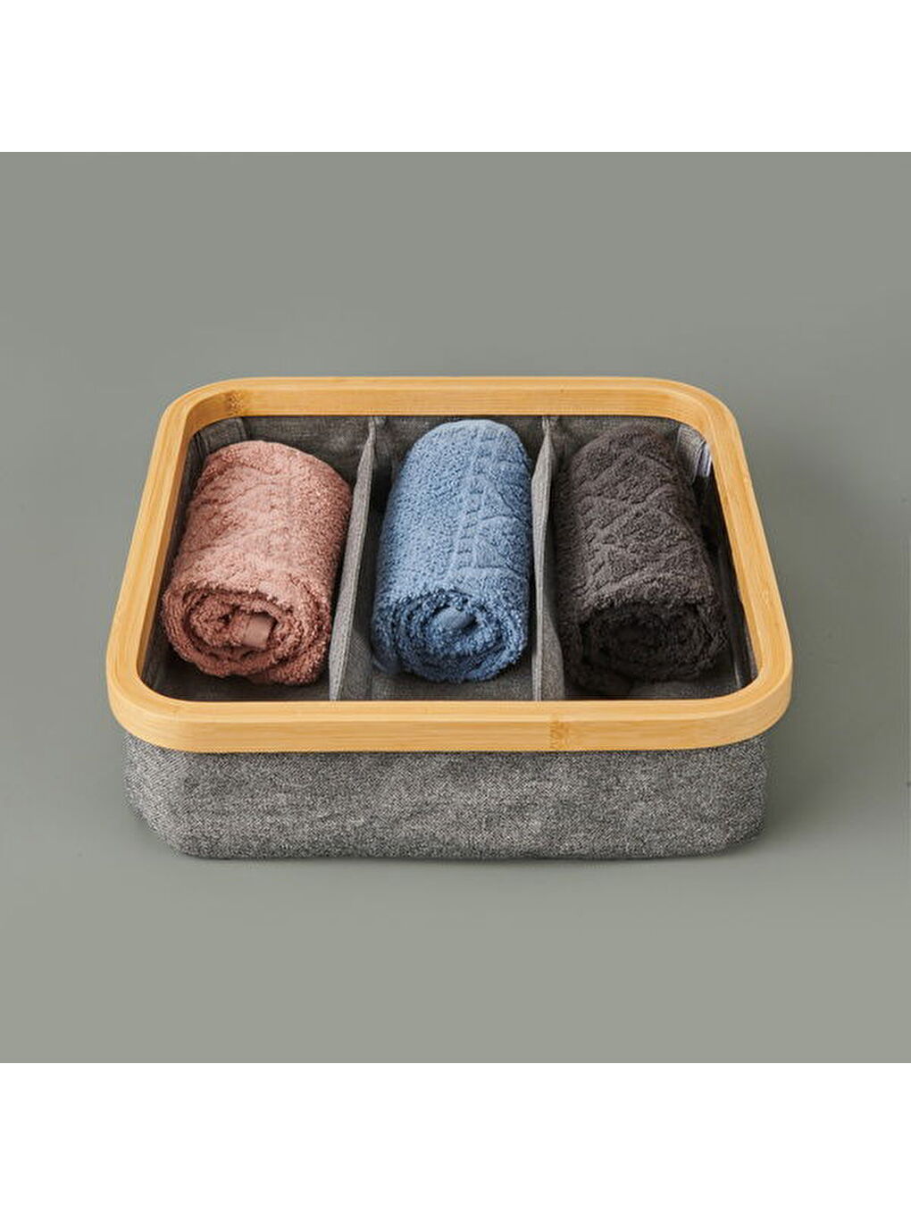 3 Bölmeli Katlanabilir Sepet - Gri - 30x30 cm
