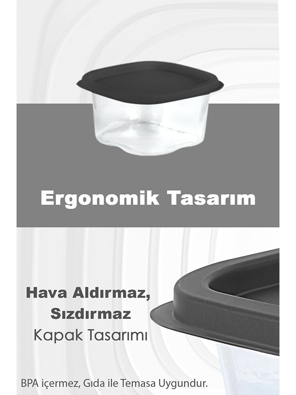 Gri 10 Adet Kare Erzak Gıda Saklama Kabı 210 ml Antrasit-3