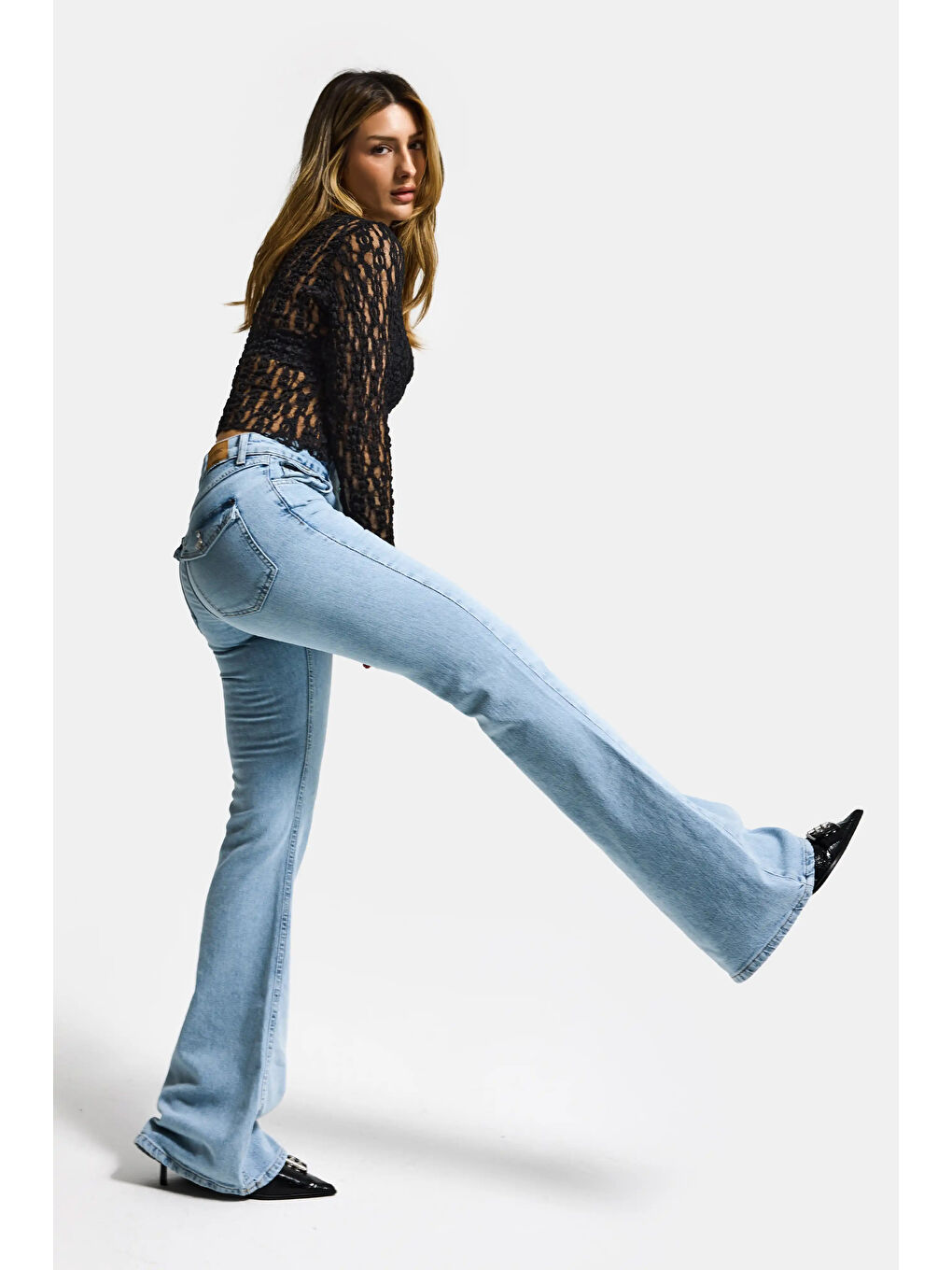 Mavi Kadın Ice Rengi 4s6-3 Mide Rise Flare Fit Süper Esnek Kumaş İç Boy 83cm Denim Jean-3