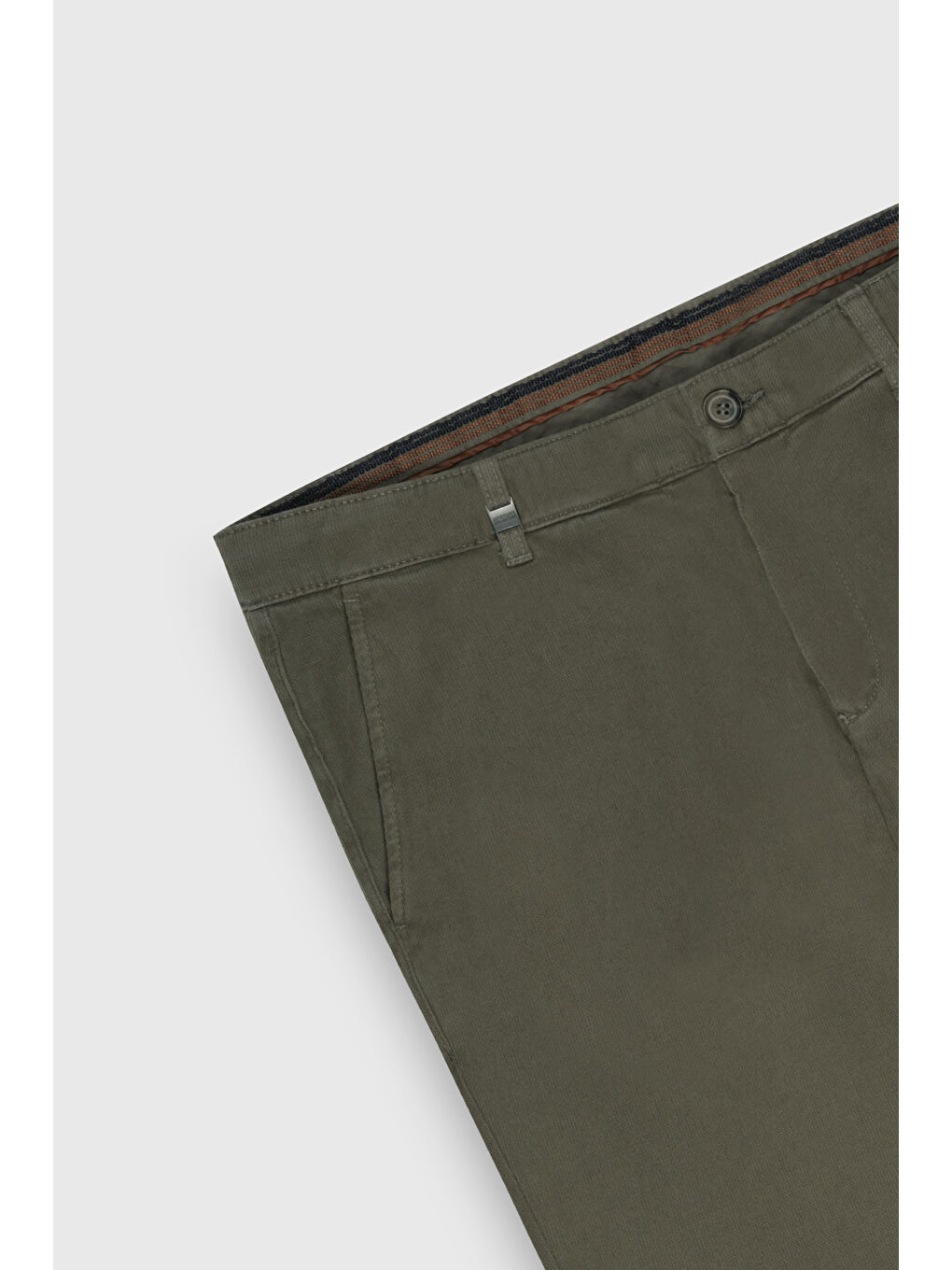 Erkek Haki Pamuklu Slim Fit Dar Kesim Armürlü Yan Cep Esnek Casual Pantolon-7