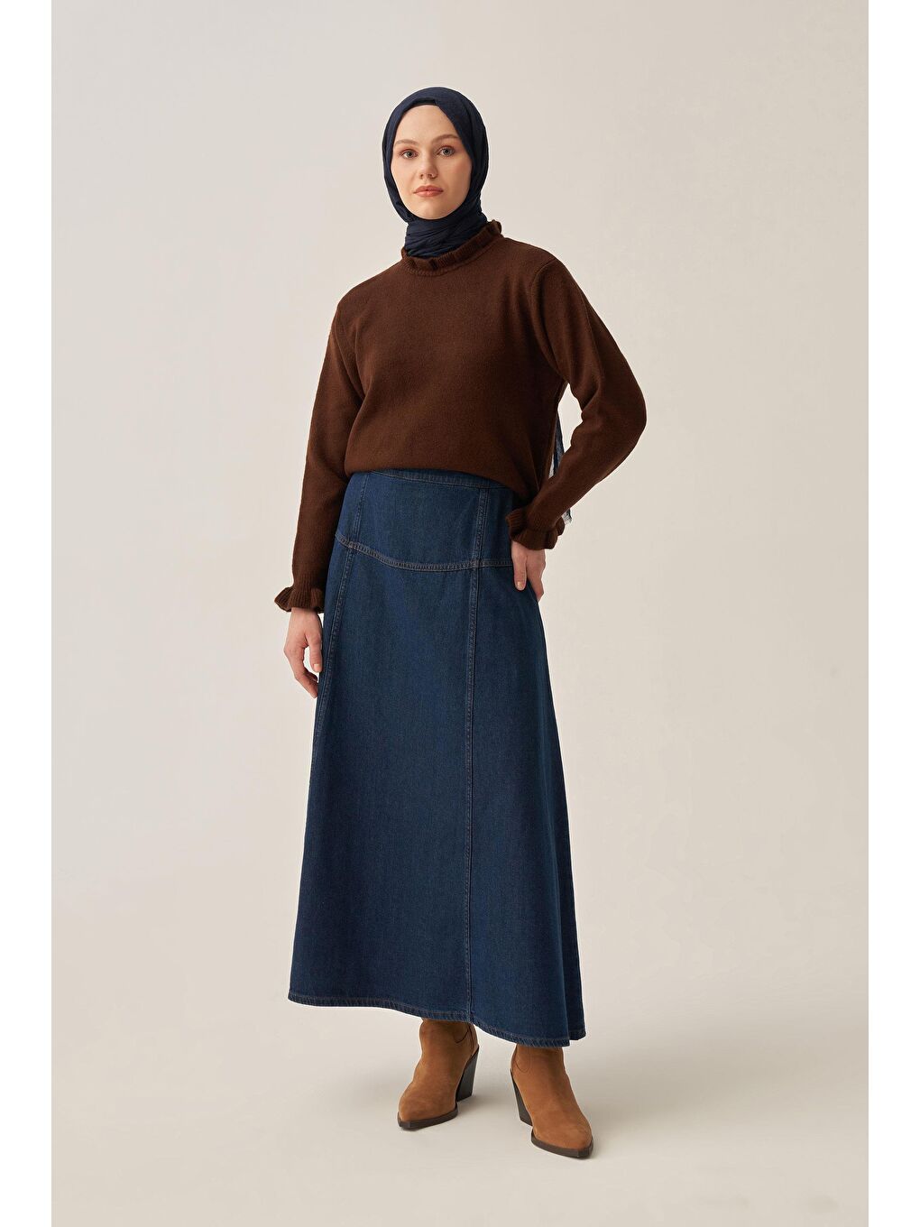 Mavi-Denim Kloş Etek