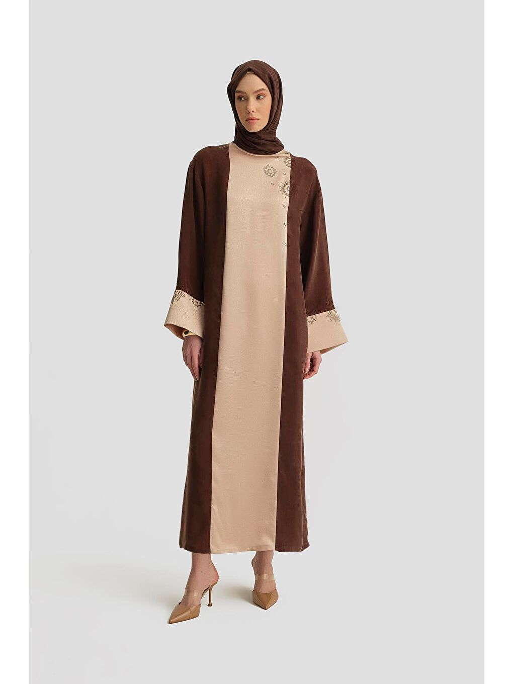 Taş Yapıştırma Garnili Cupra Elbise 25Y9017 Kahverengi