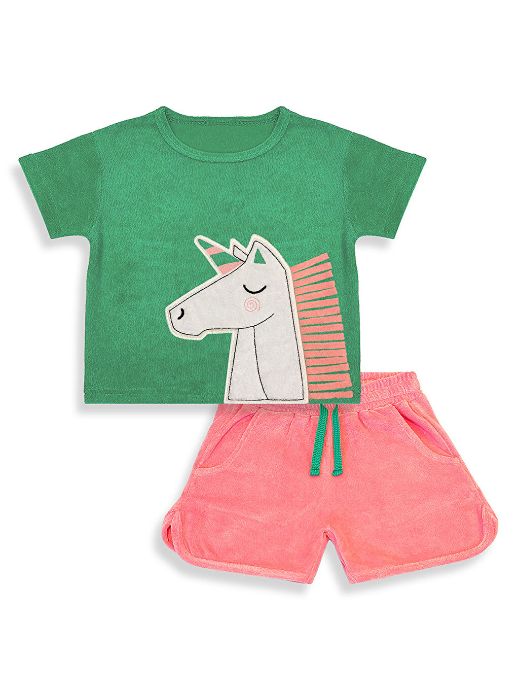 Pembe Kız Çocuk Havlu Şort T-shirt Takım