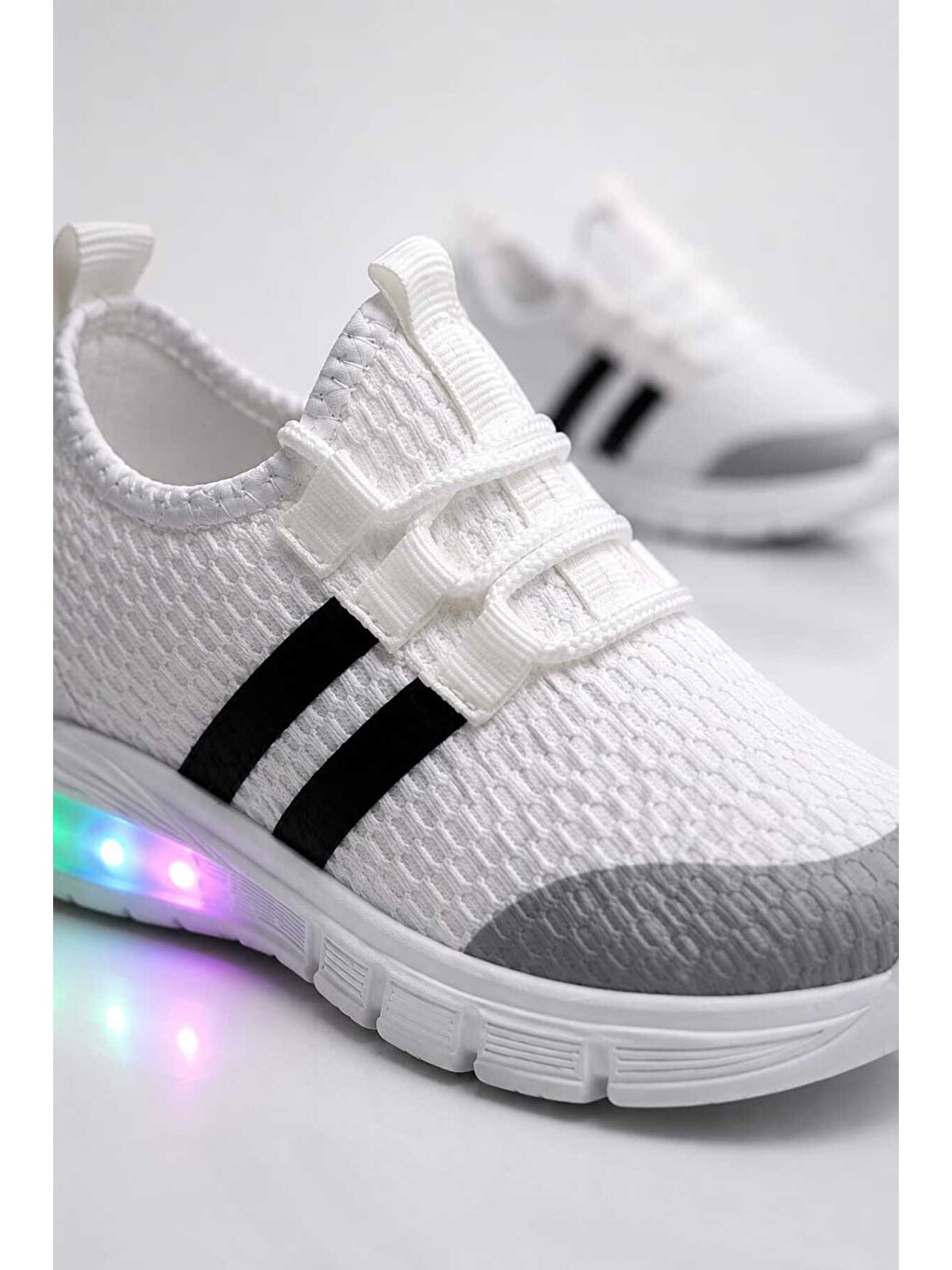 Beyaz Unisex Çocuk Işıklı Spor Ayakkabı Rahat Günlük Sneaker-2