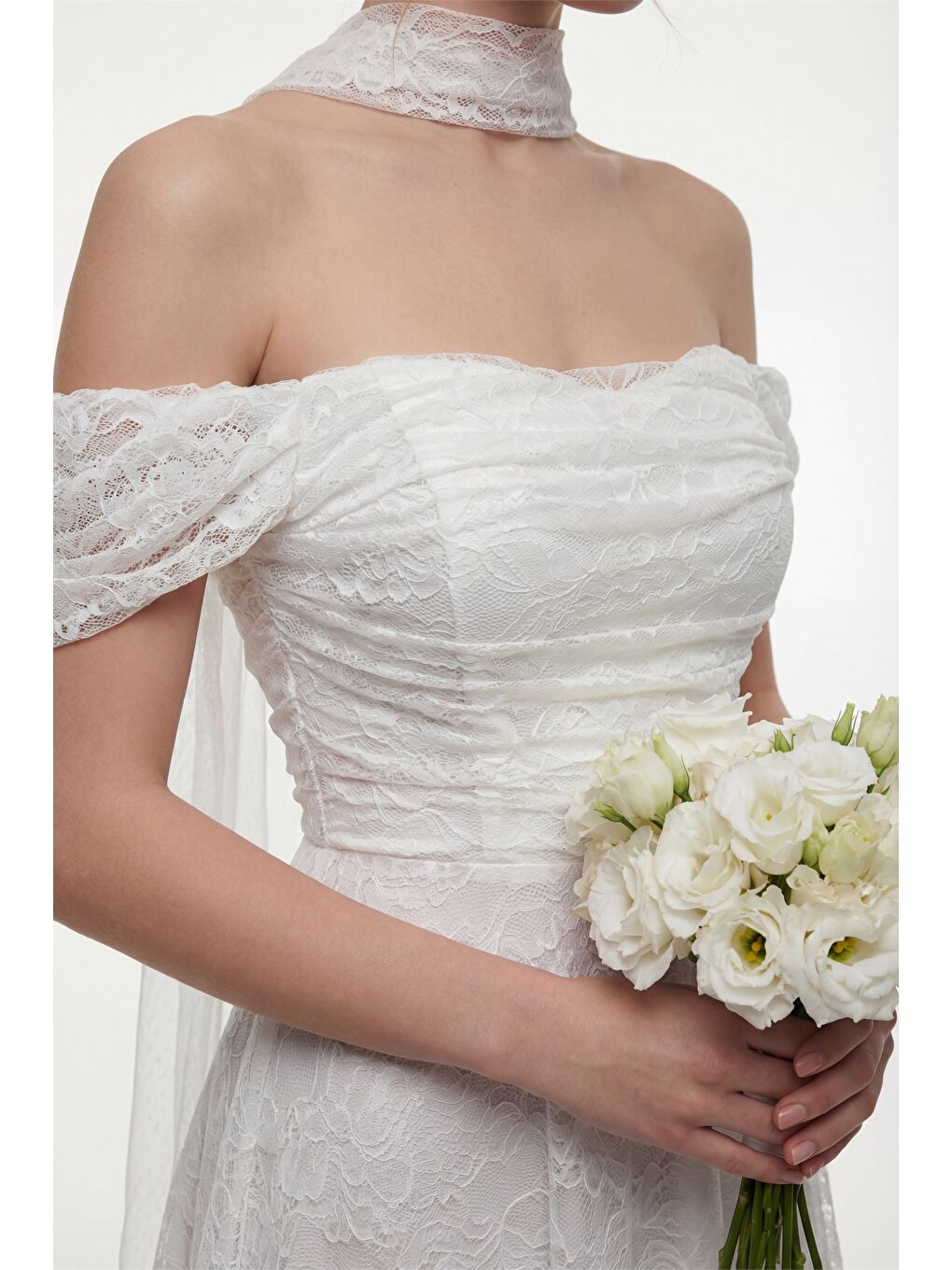 Kadın Beyaz Dar Kalıp Kayık Yaka Dantelli Midi Söz Nişan Nikah Abiye-2