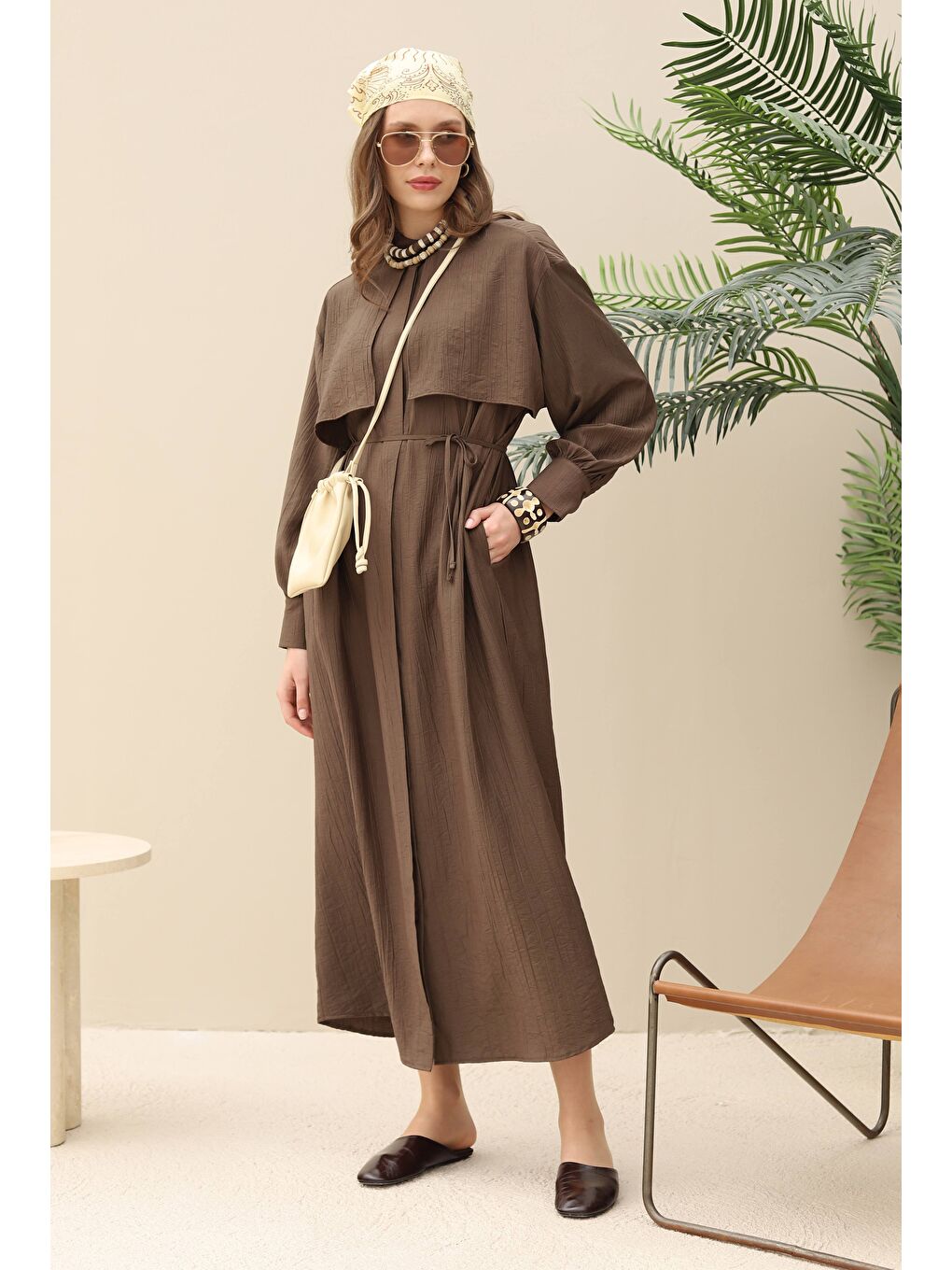 Kahverengi Rüzgarlıklı Elbise Fındık-3