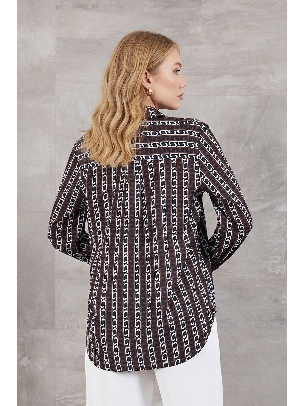 Kahverengi Çizgili Oversize Gömlek-1